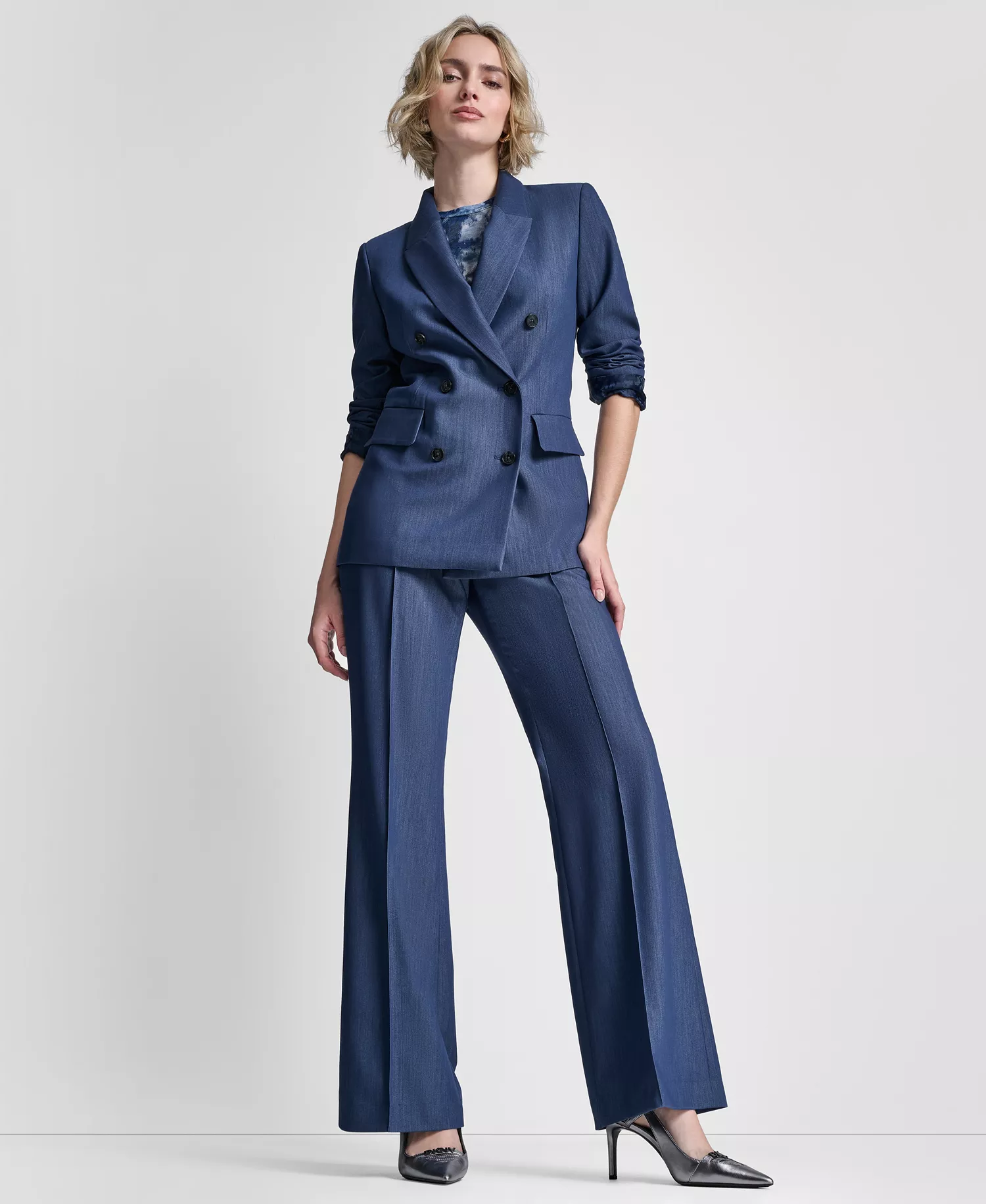 Women's Double Breasted Notch Collar Blazer - Hudson Blue - 10