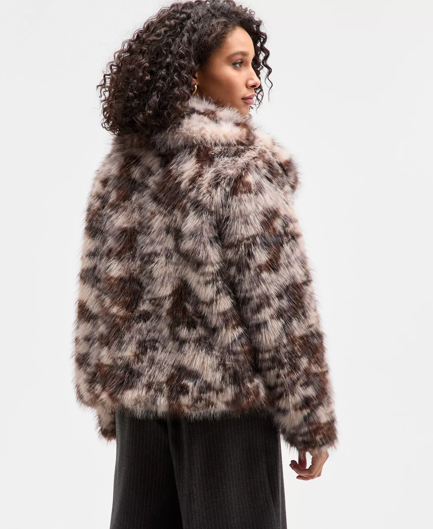 Women's Calico Faux-Fur Jacket, Macy's Exclusive - Black - XXS