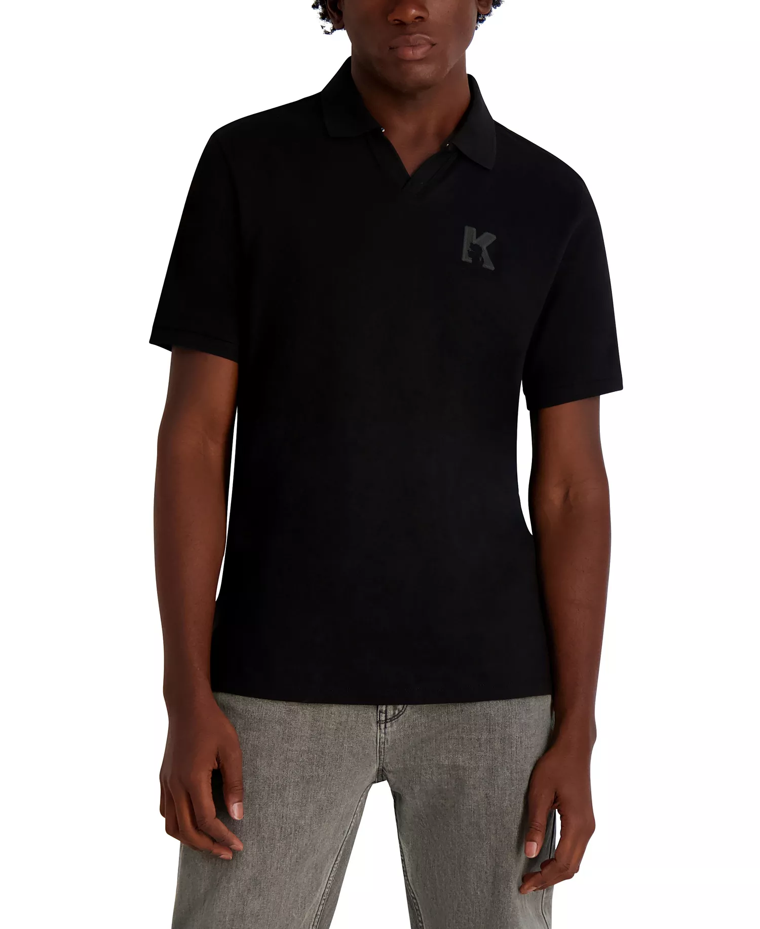 Men's Embroidered K Polo Shirt - BLACK - L