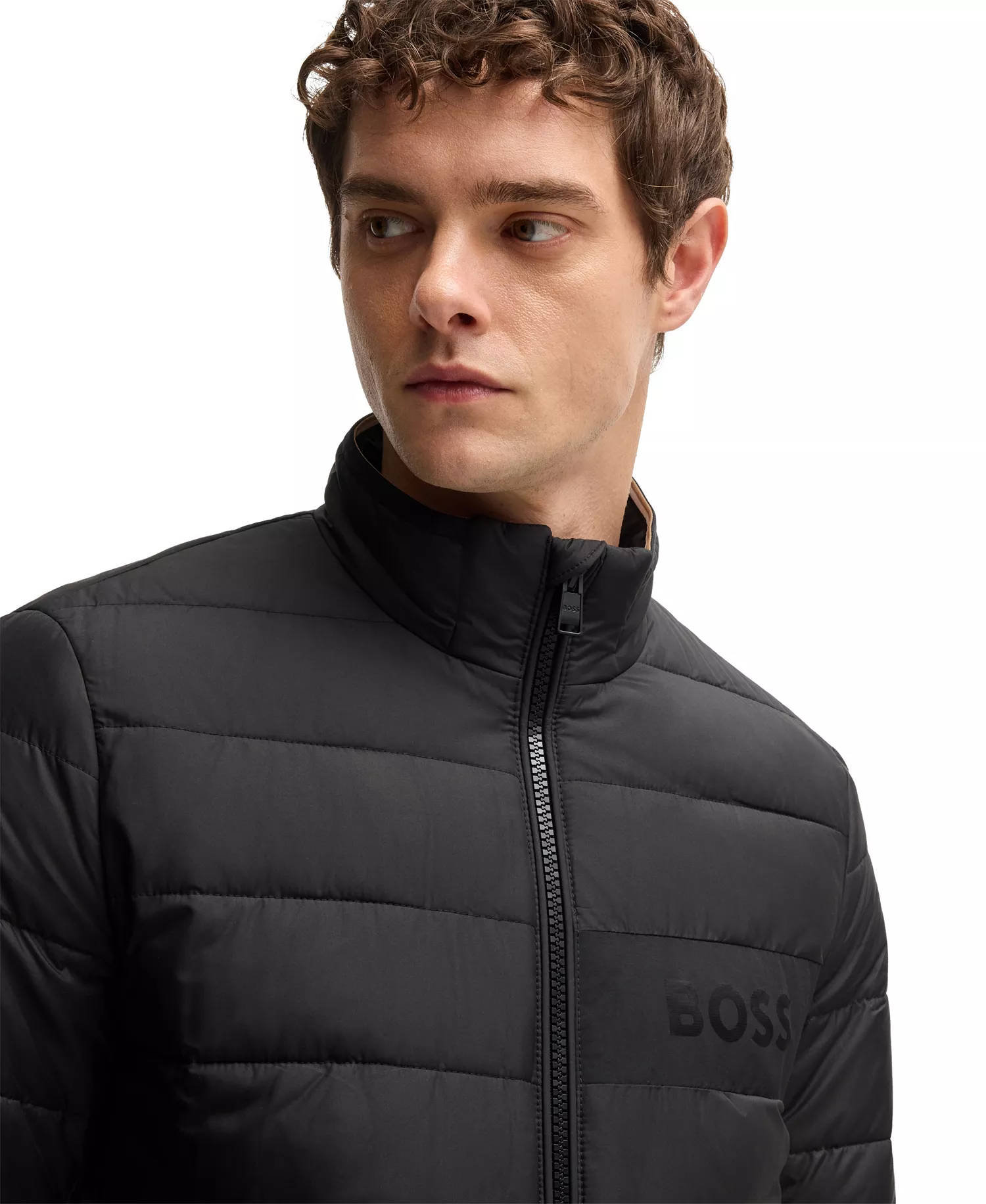 Men's Water-Repellent Logo Detail Jacket - Black - 36R
