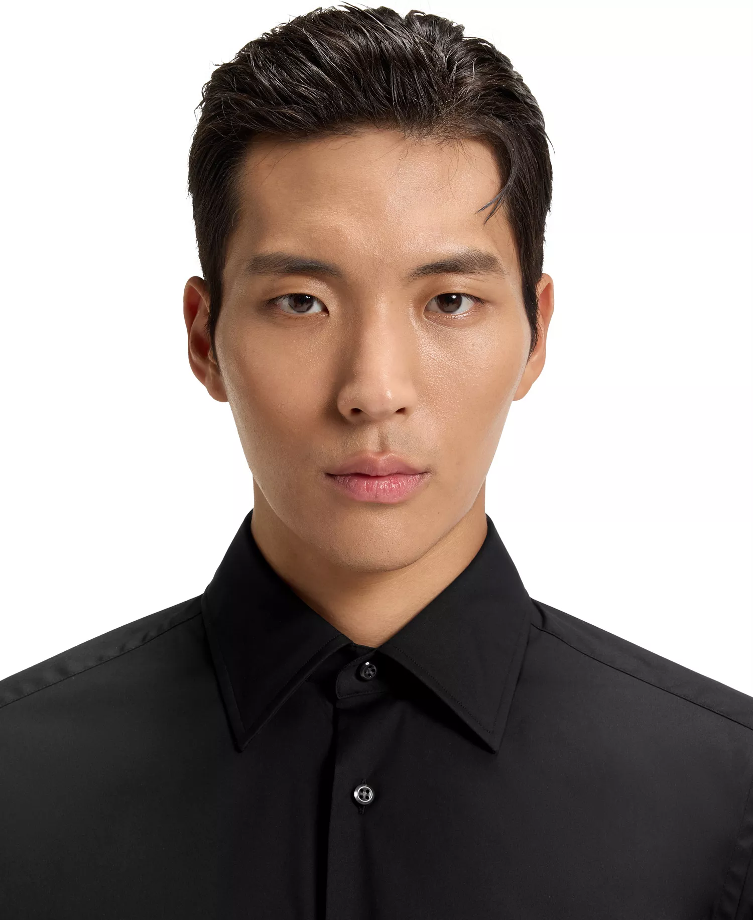 Men's Slim-Fit Poplin Dress Shirt - Black - 14.5