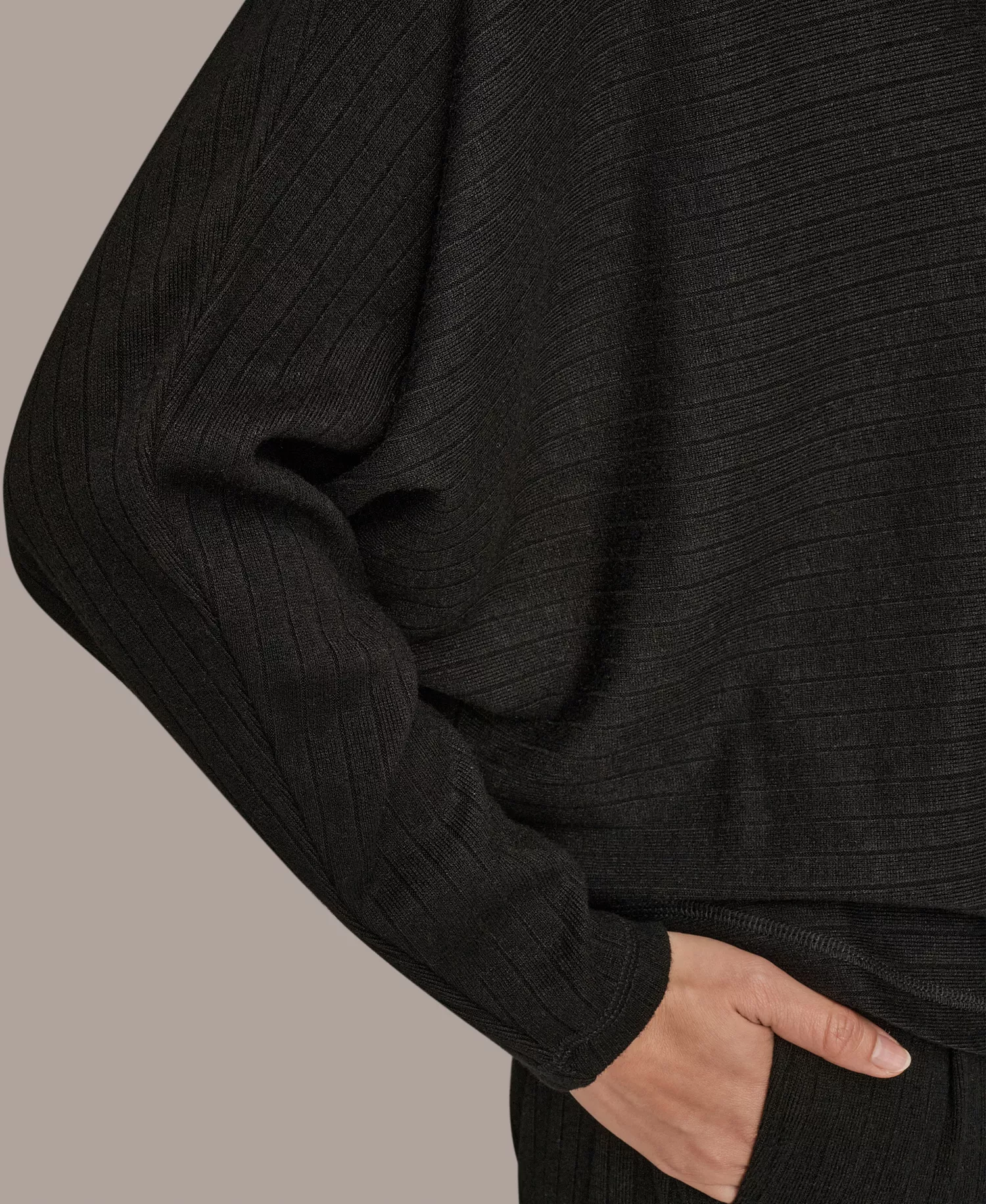 Women's Brushed Rib Dolman Funnel Neck Pullover - Black - L