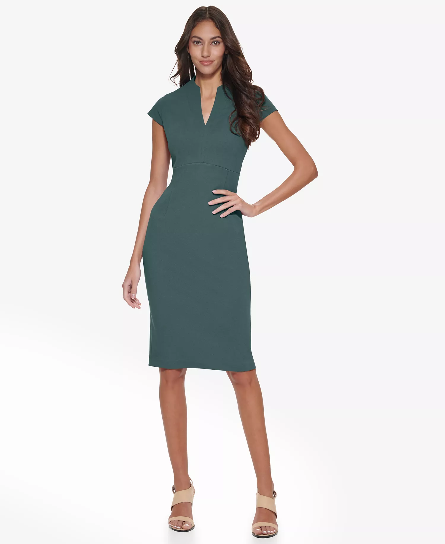 Women's Scuba Crepe Split V-Neck Sheath Dress - Sequoia - 10