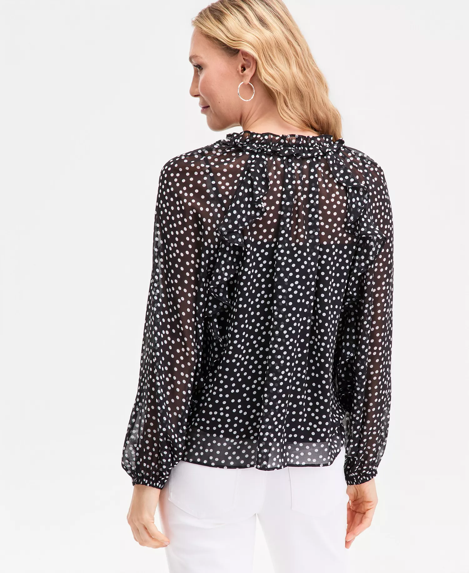Women's Ruffle-Trim V-Neck Blouse, Macy's Exclusive - Lilia Dots - L