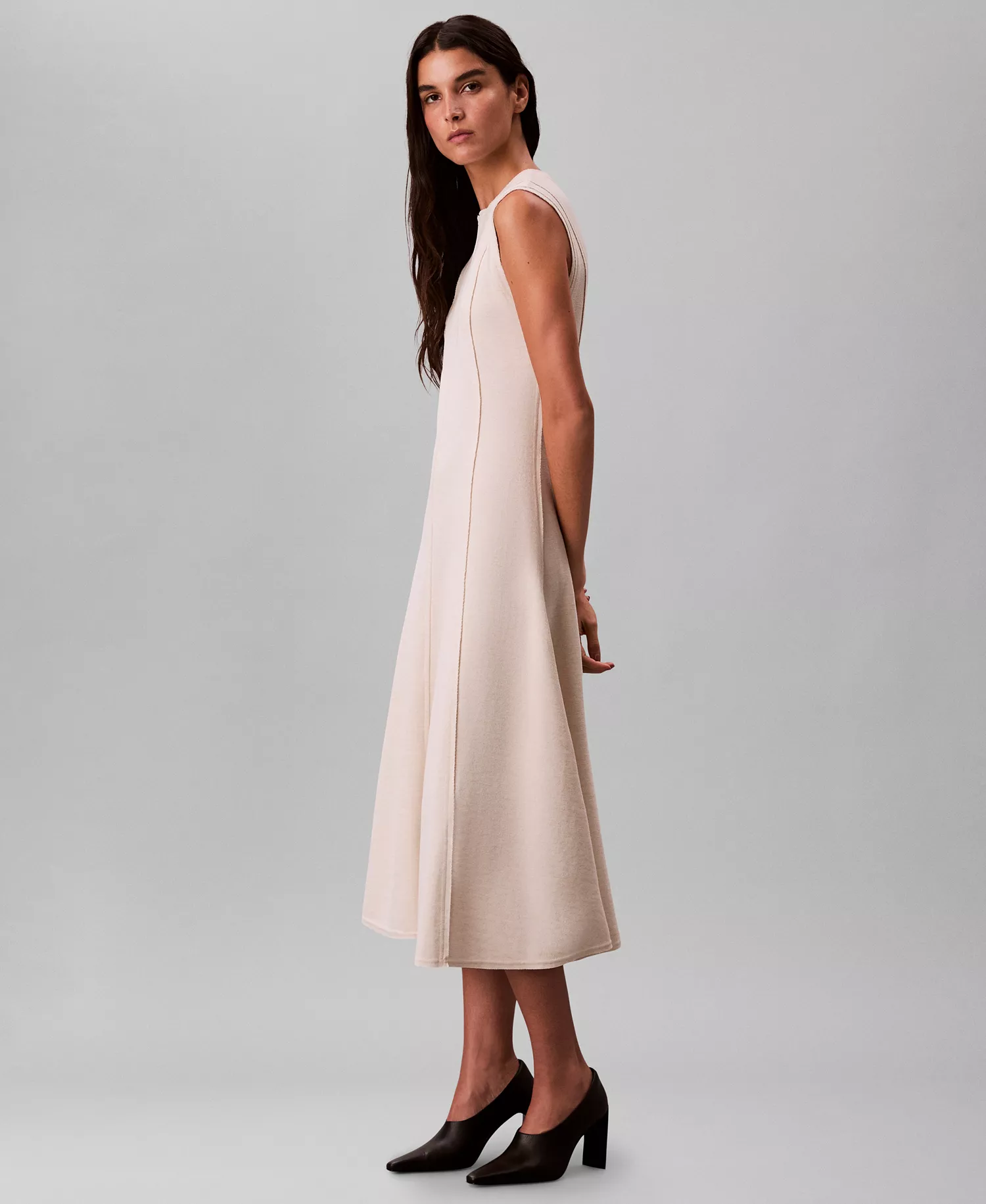 Women's Crewneck Sleeveless Midi Dress - Birch - L