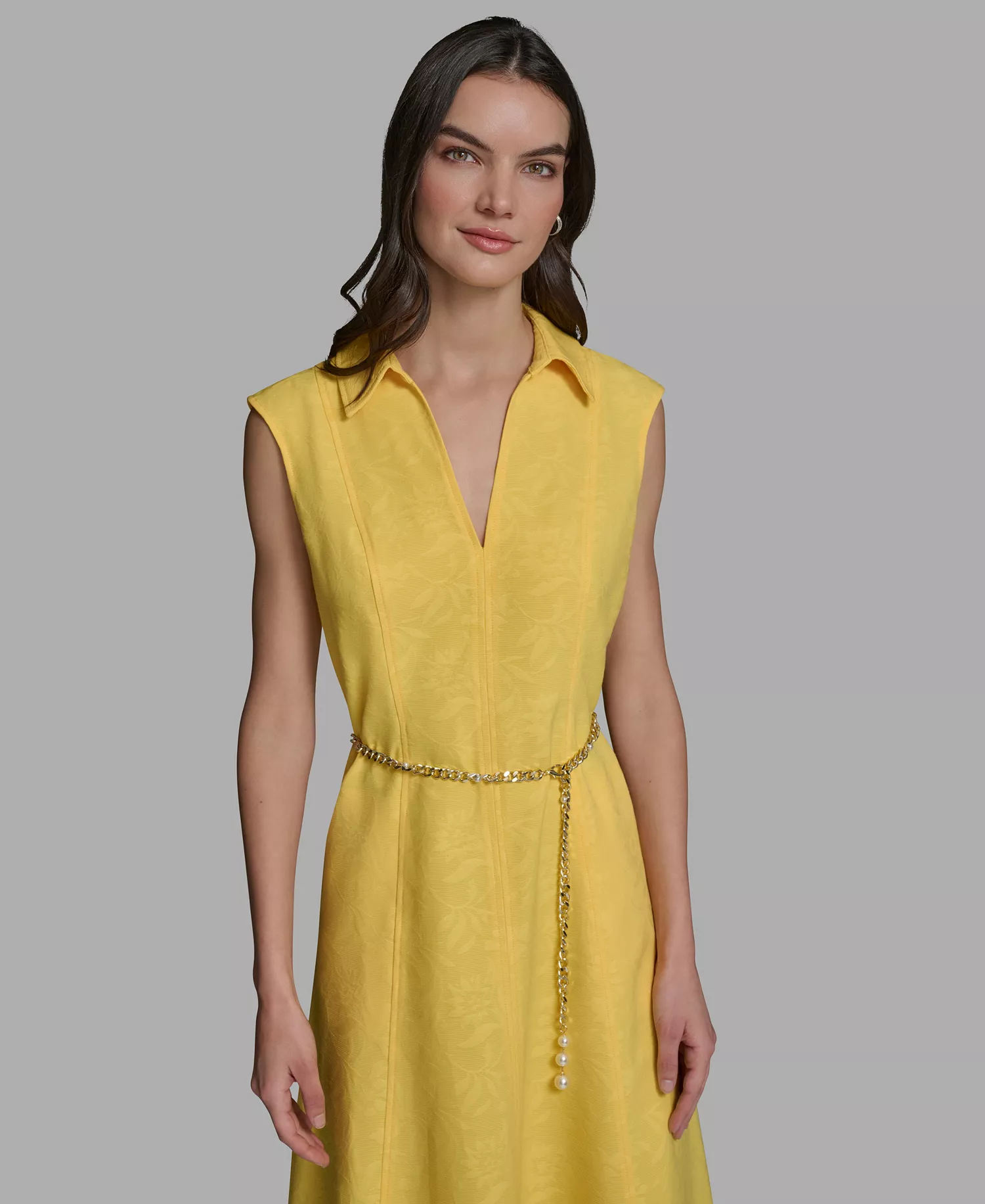 Women's Collared Chain Belt Midi Dress - Lemon Chrome - 0