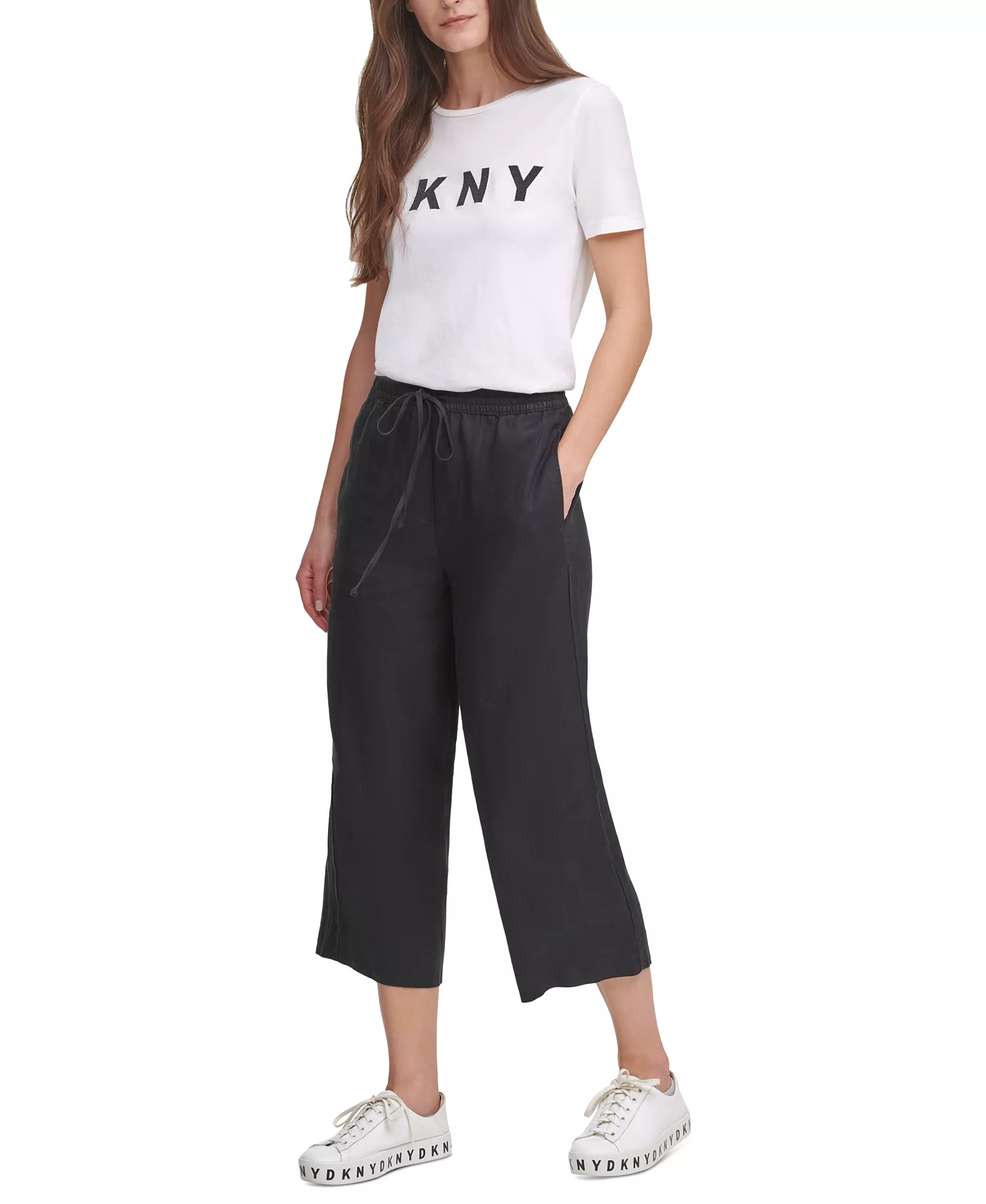 Pull-On Wide-Leg Pants - Black - L