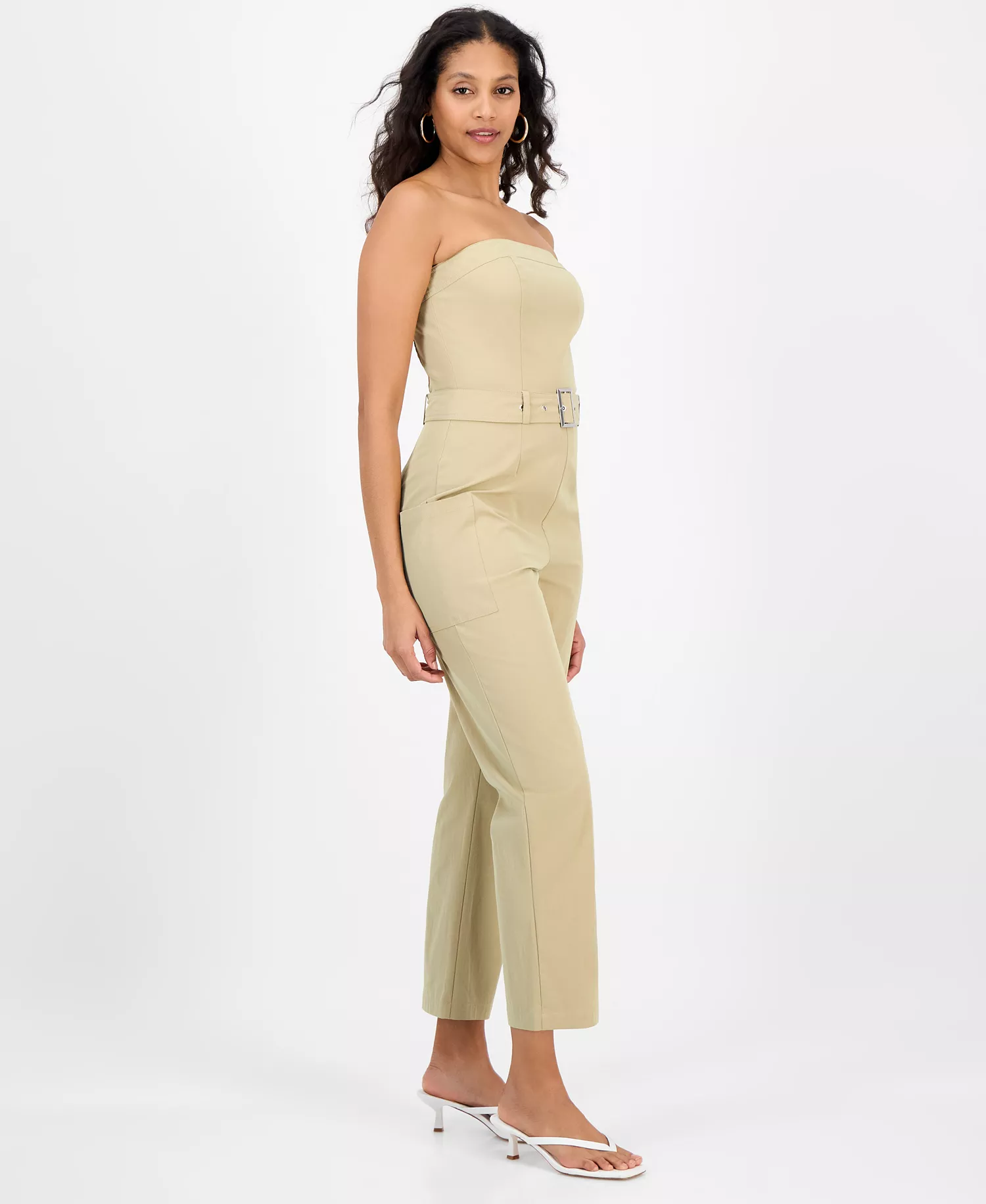 Women's Strapless Belted Utility Jumpsuit, Exclusively at Macy's  - Croissant - XXS