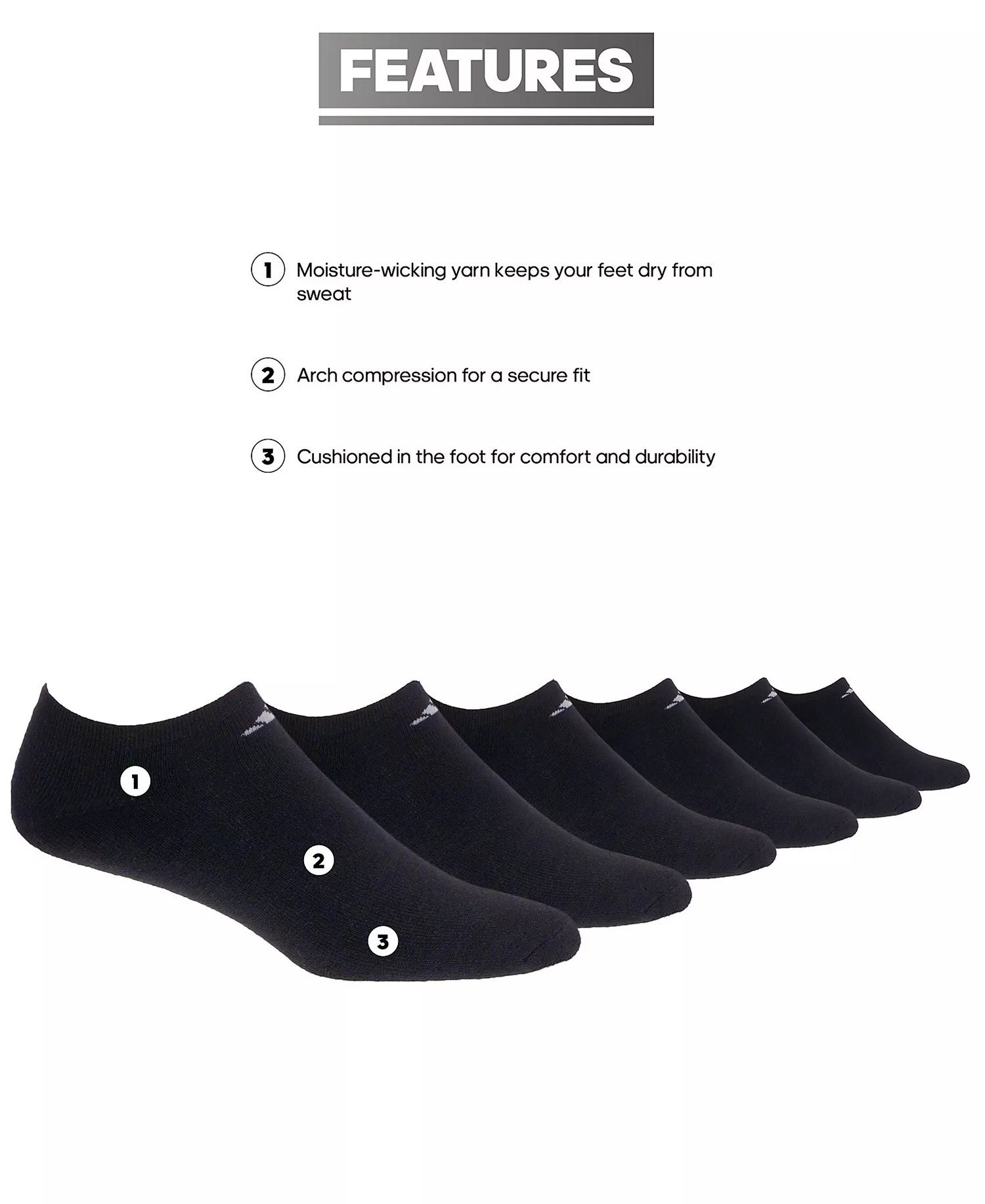 Women's 6-Pk. Athletic Cushioned No-Show Socks - Black/aluminum - ONE SIZE