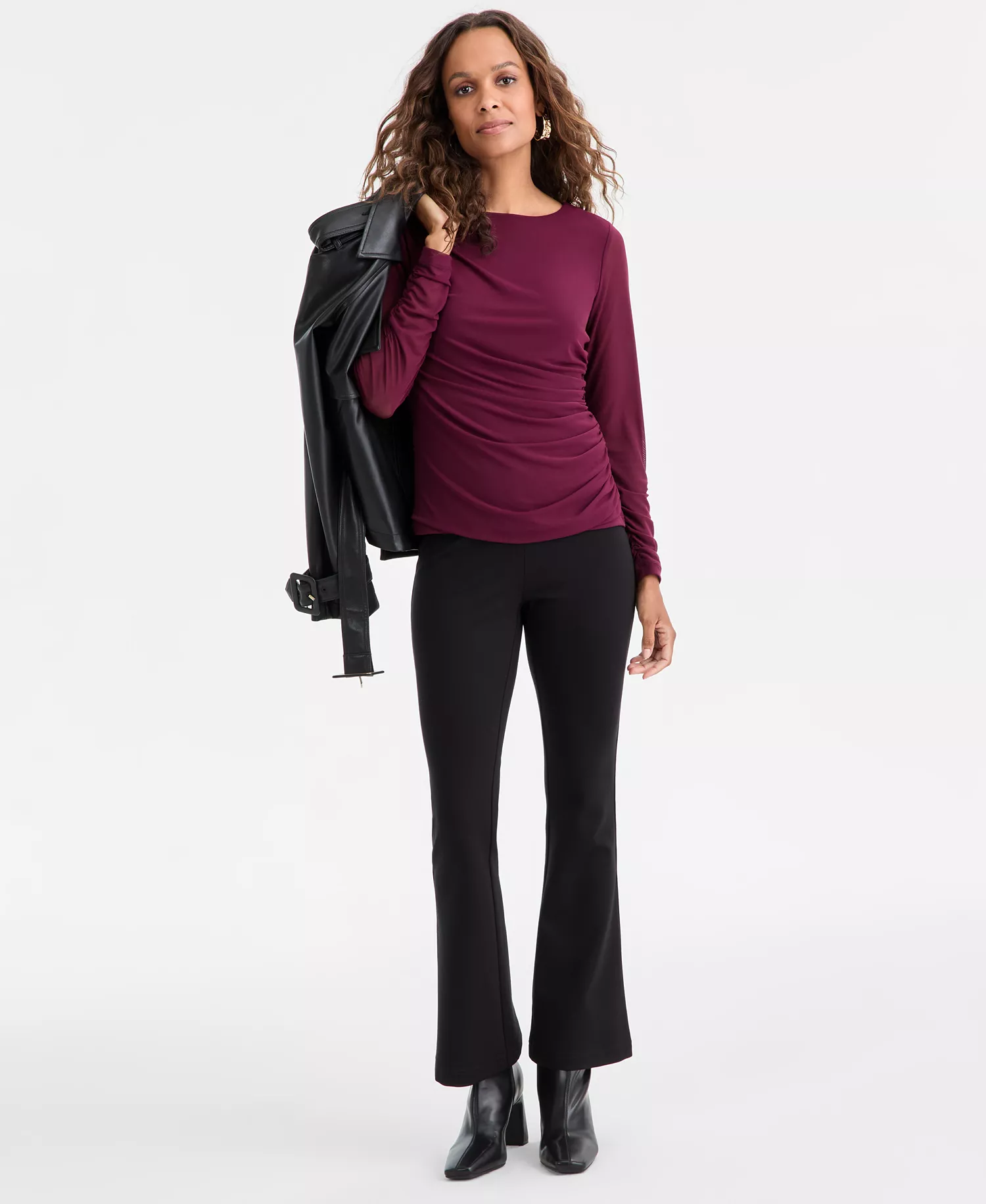 Petite Ponte-Knit Flare Pants, Created for Macy's - Deep Black - P/L