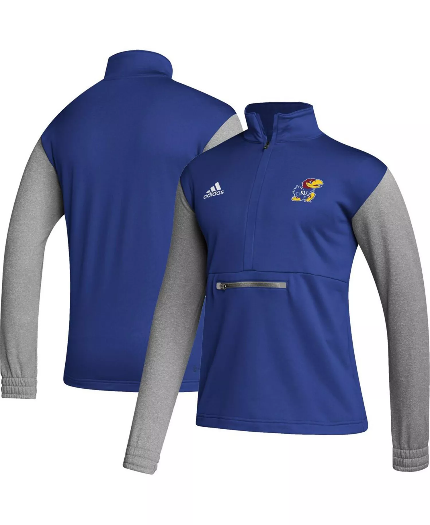 Men's Royal, Heathered Gray Kansas Jayhawks Team AEROREADY Half-Zip Top - Royal, Heathered Gray - M