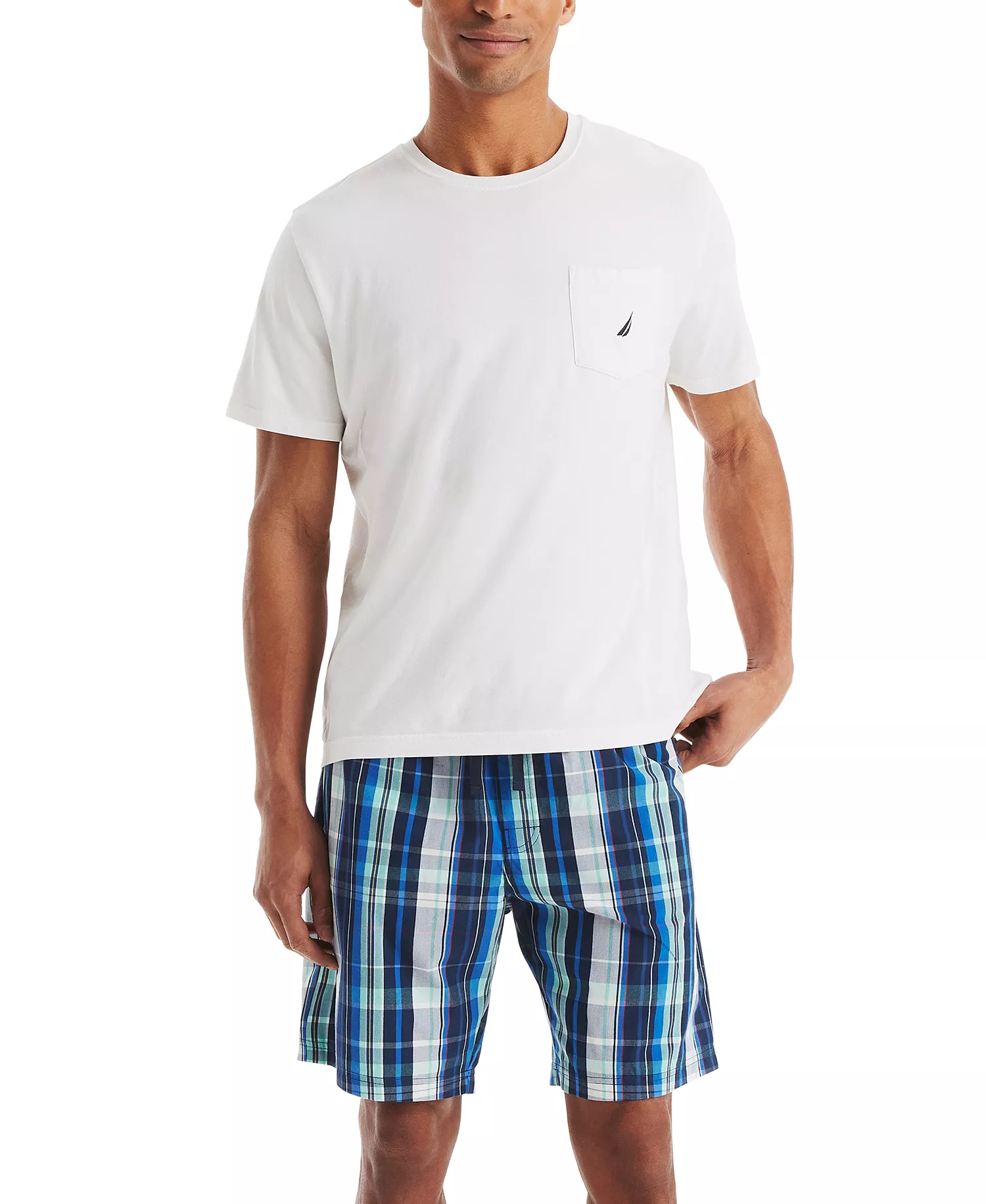 Men's Plaid Poplin 8" Sleep Shorts - Estate Blue - L