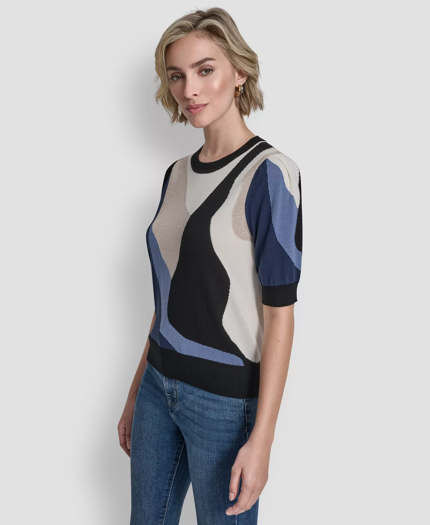 Women's Short-Sleeve Color-Block Sweater - Hudson Blue Multi - L