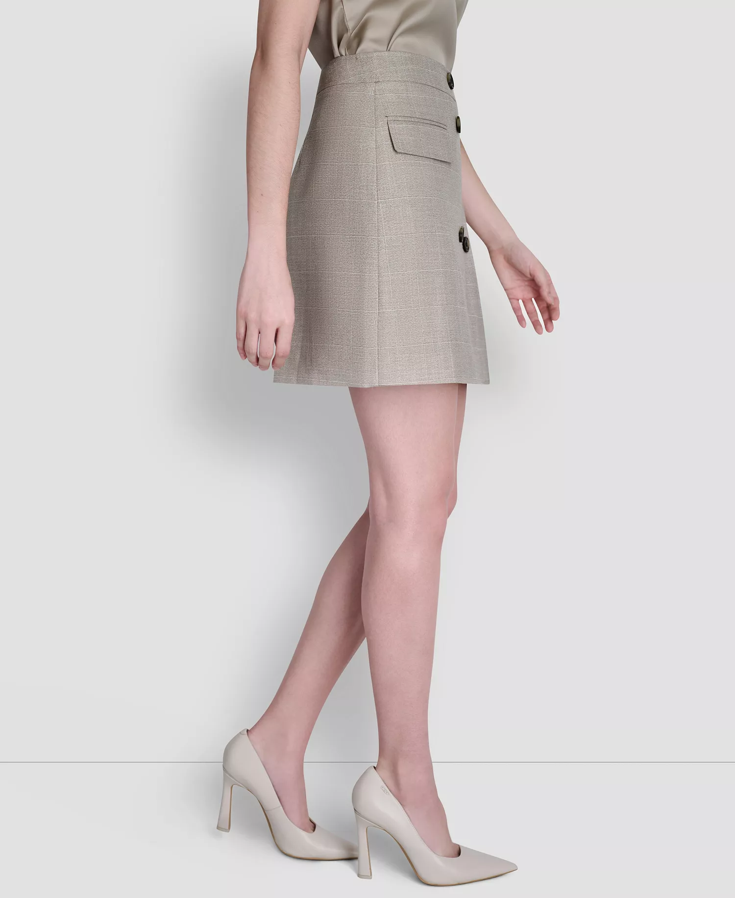 Women's Windowpane Melange Mini Skirt - Pebble / White Combo - 0