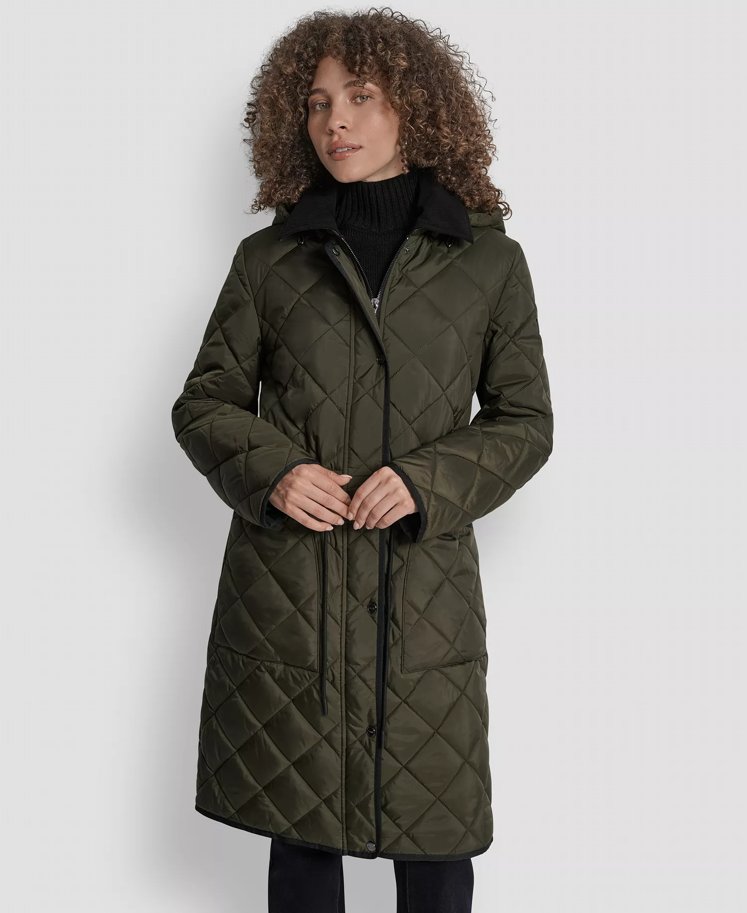Women's Corduroy-Collar Quilted Anorak Coat - Loden - XXS