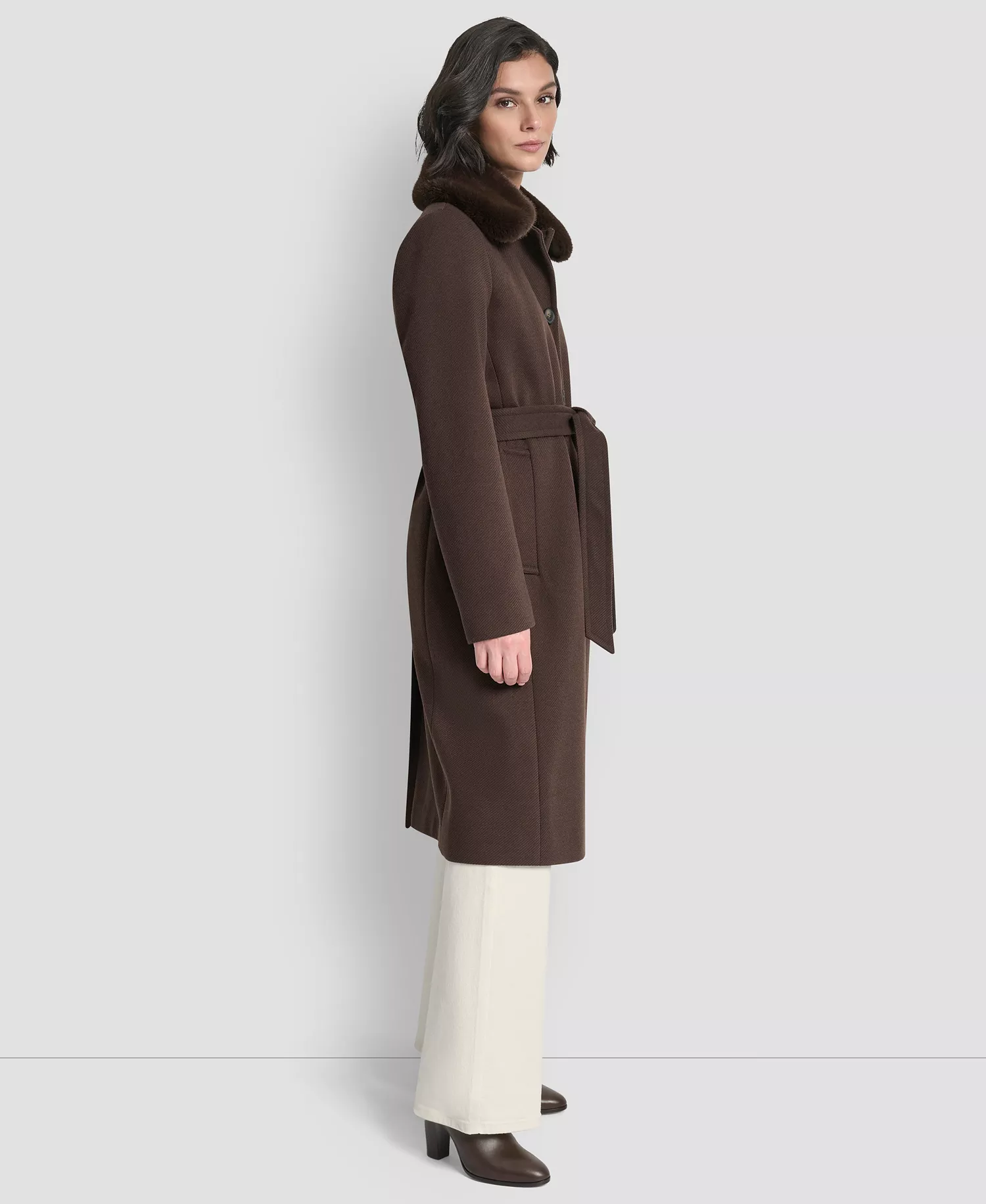 Women's Single-Breasted Pillow Collar Coat - Bitter - L