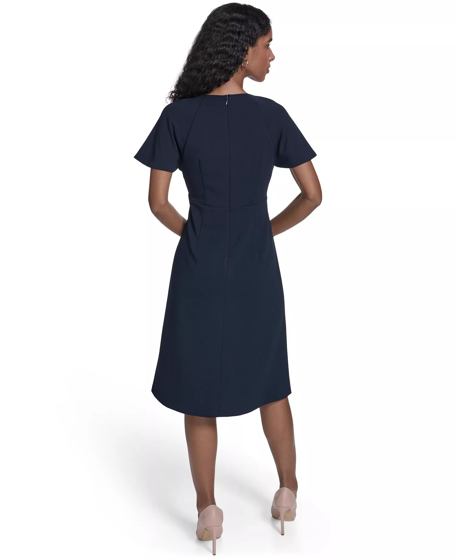 Women's Key-Hole Neck Midi Dress - Sky Captain - 10