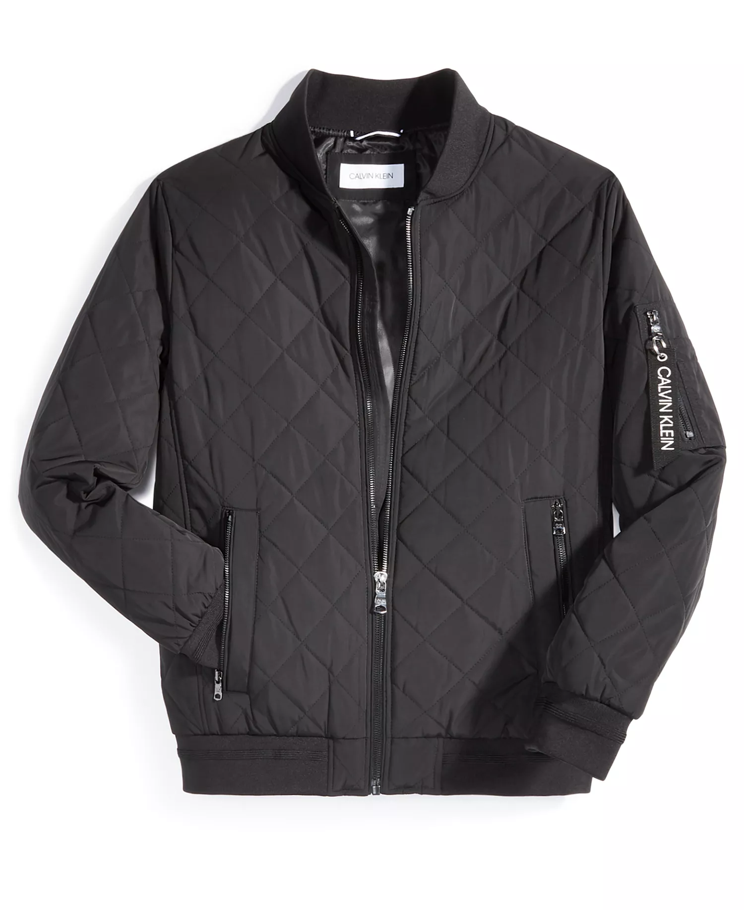 Men's Quilted Baseball Jacket with Rib-Knit Trim - Black - 2XL