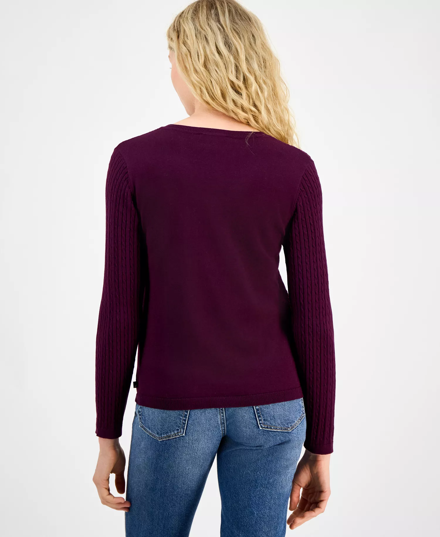 Nautica Women's V-neck Cable Knit Sweater, Online Only - Aubergine - L