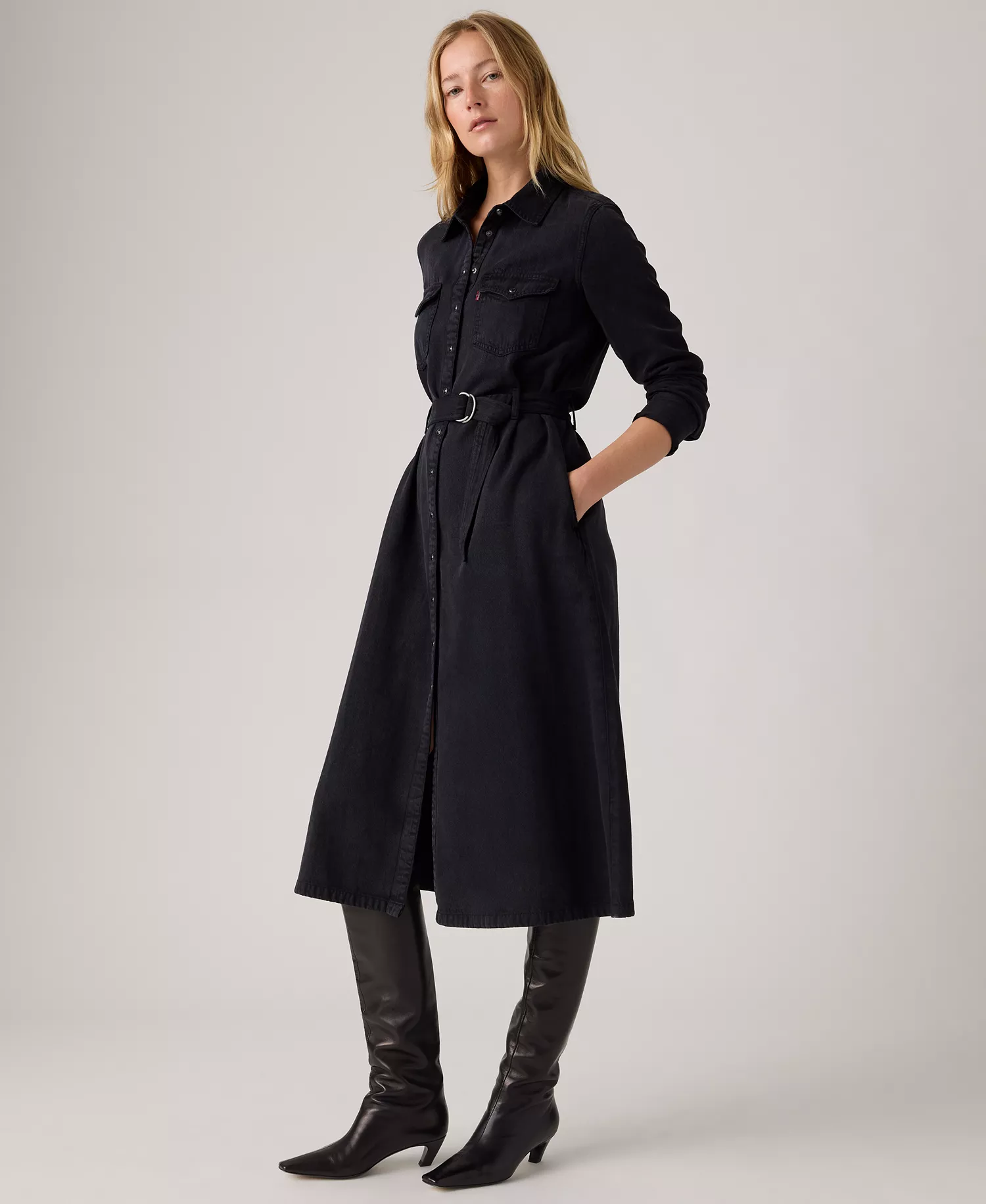 Premium Women's Quincey Long Sleeve Midi Dress - Navy - M