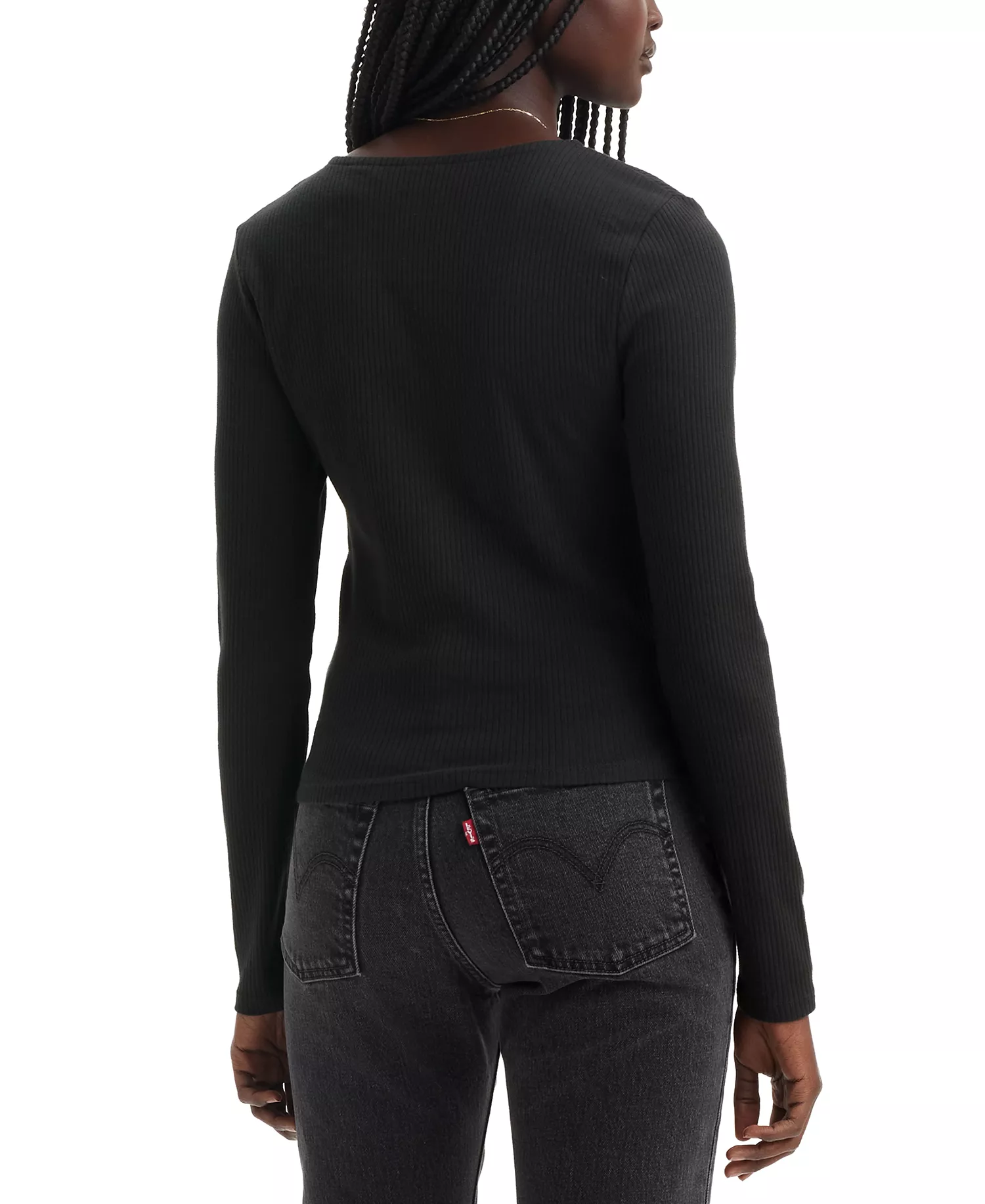 Women's Muse Ribbed Long-Sleeve Button-Up Top - Caviar - L