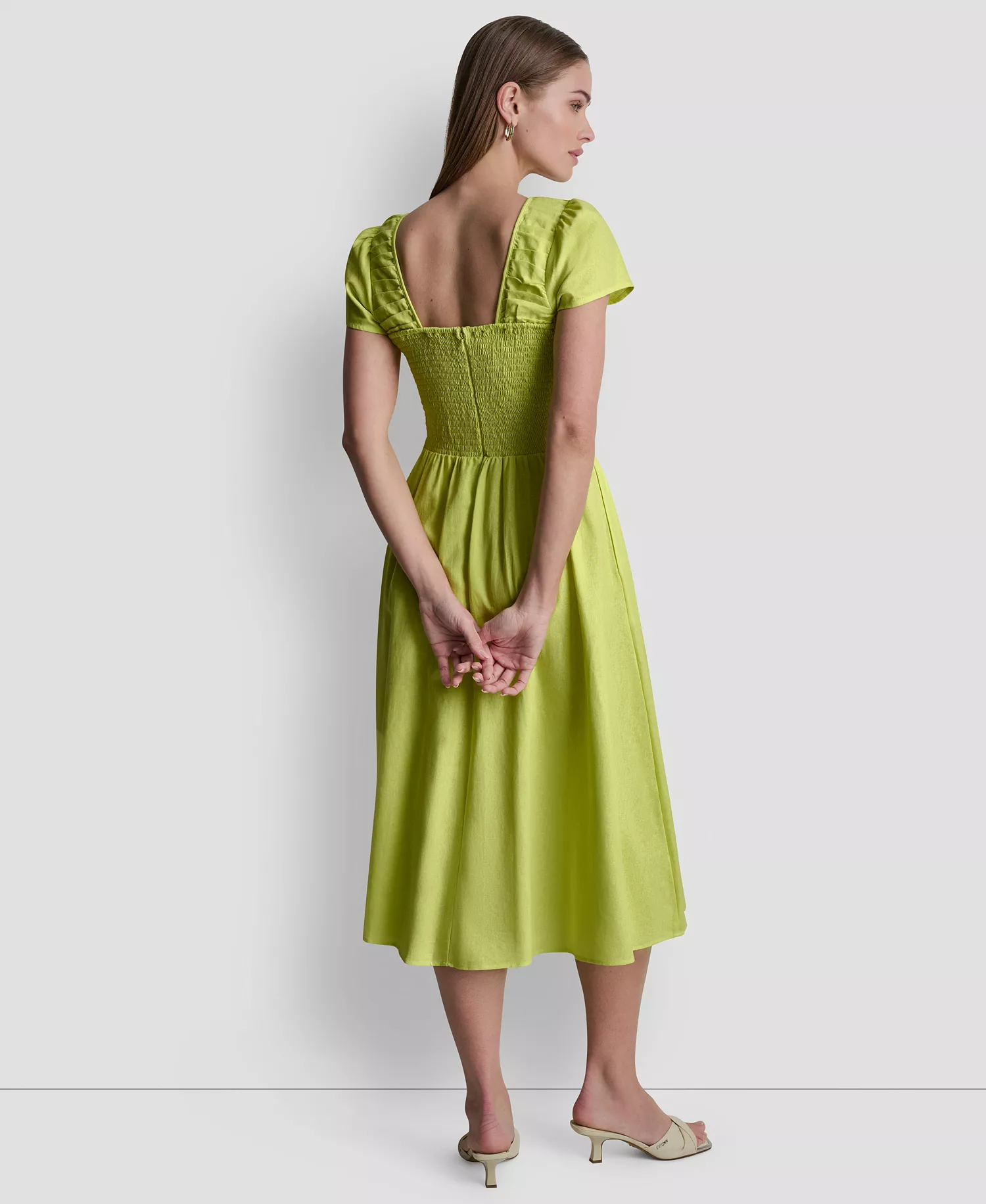 Women's V-Neck Puff-Sleeve Dress - Limeade - L