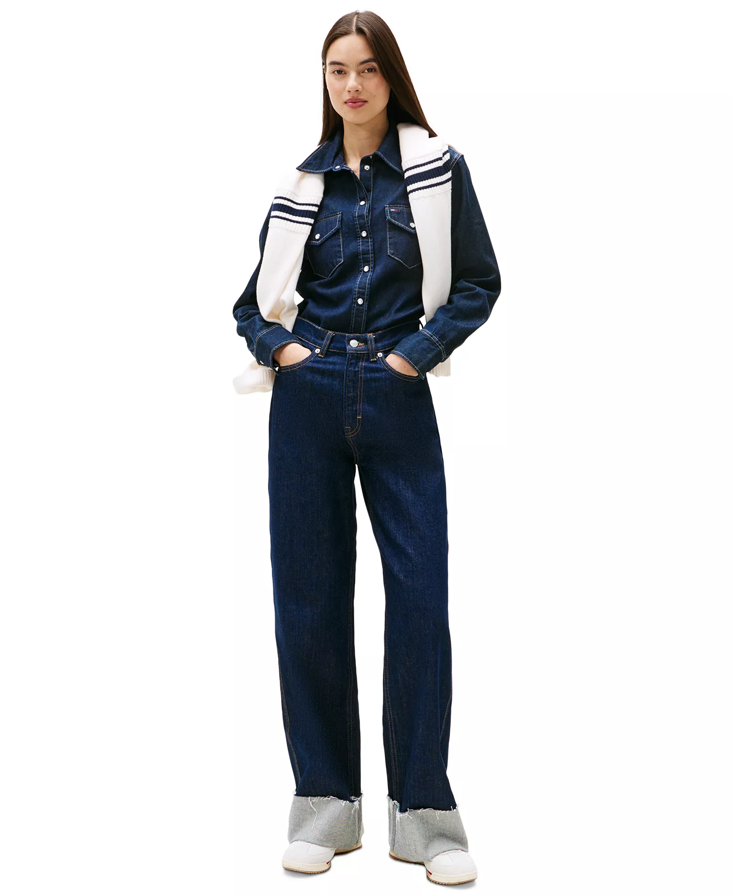 Women's Claire High Rise Cuffed Wide-Leg Jeans - Denim Dark - 24x30