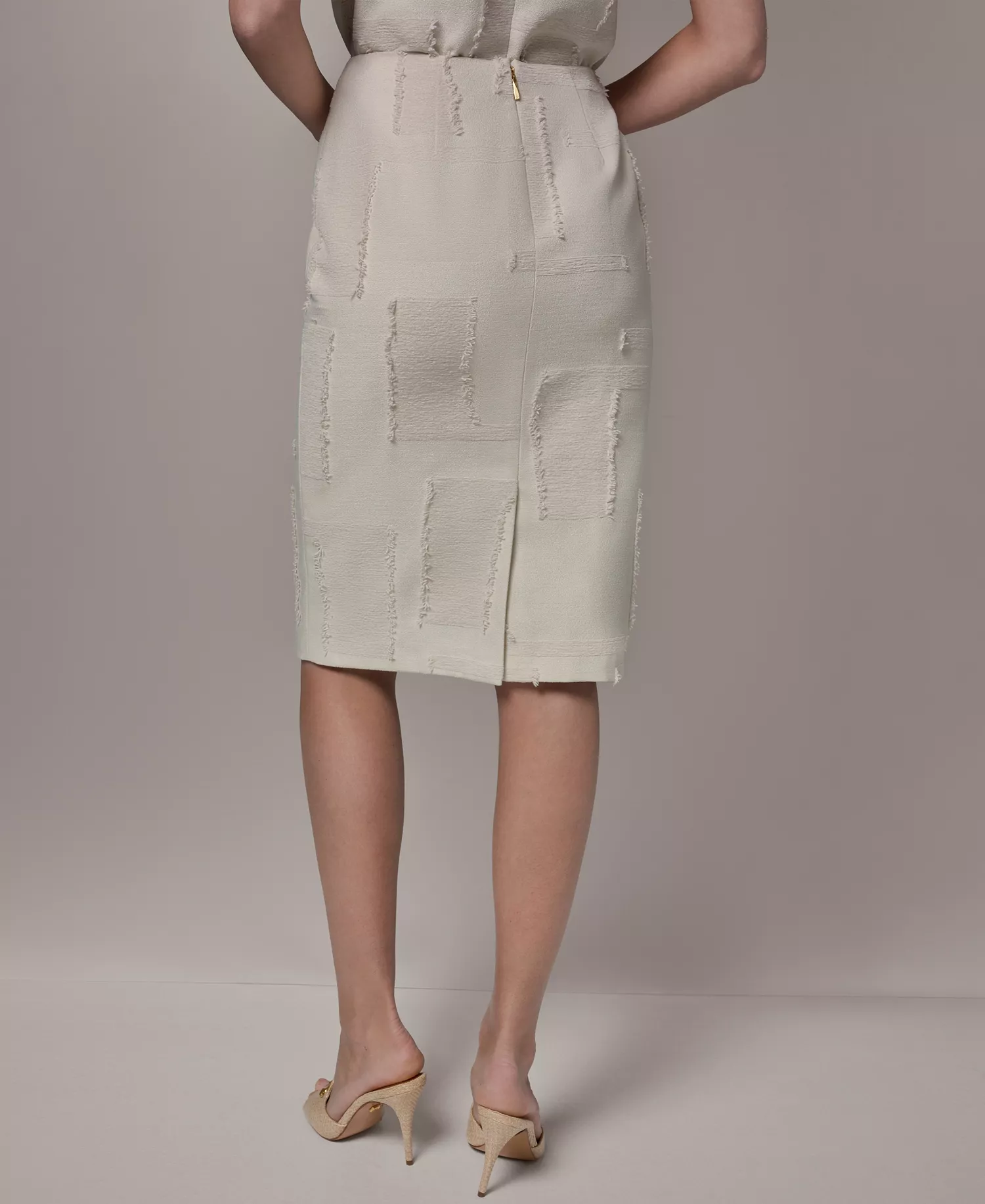 Petite Round Neck Crop Top and Pencil Skirt - Natural - 0P