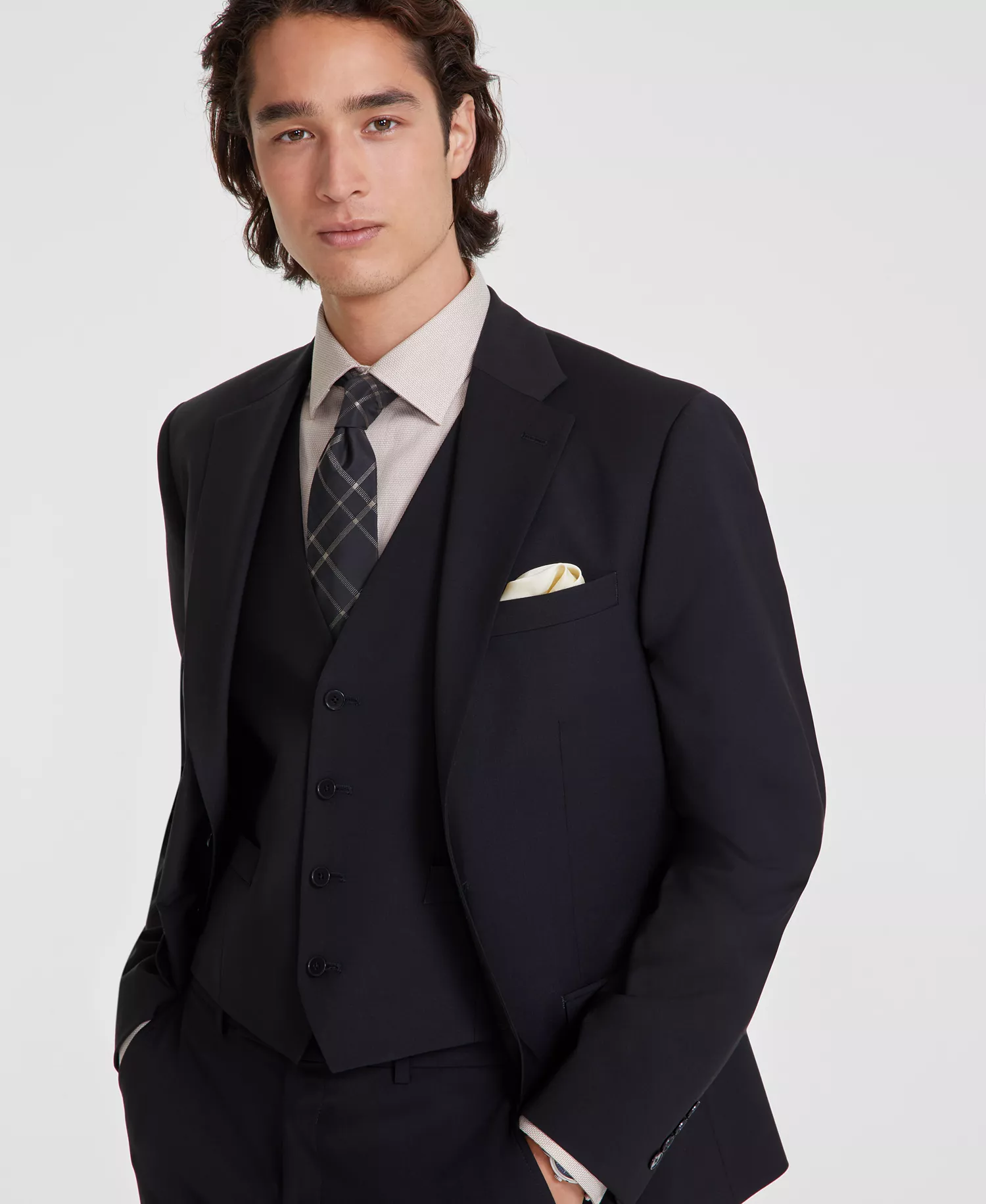 Men's Slim-Fit Wool-Blend Stretch Suit Jackets - Black - 36R