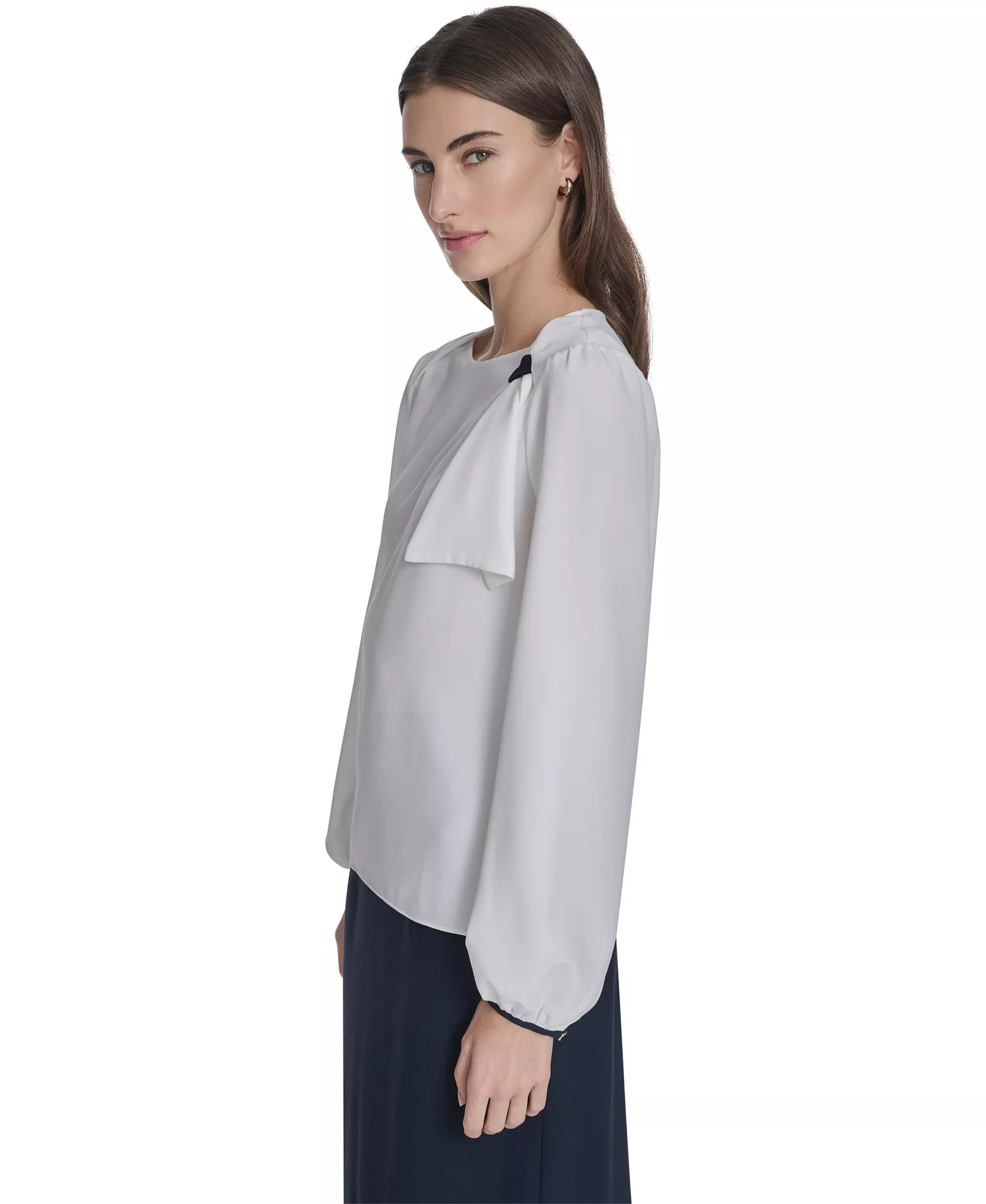 Women's Long-Sleeve Side Tie Top - Ivory/Midnight - L