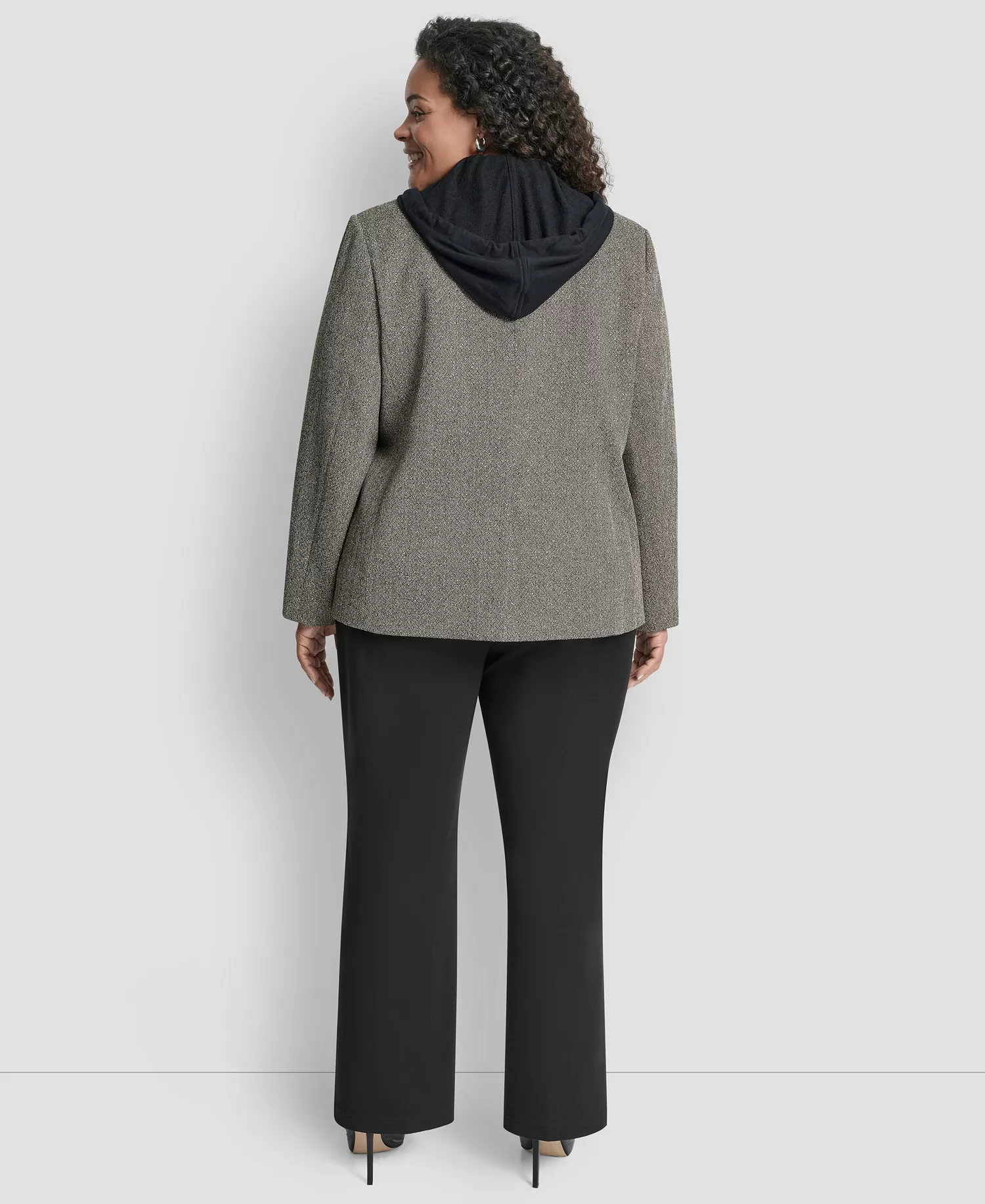 Plus Size Herringbone Blazer - Black / Travertine - 22W