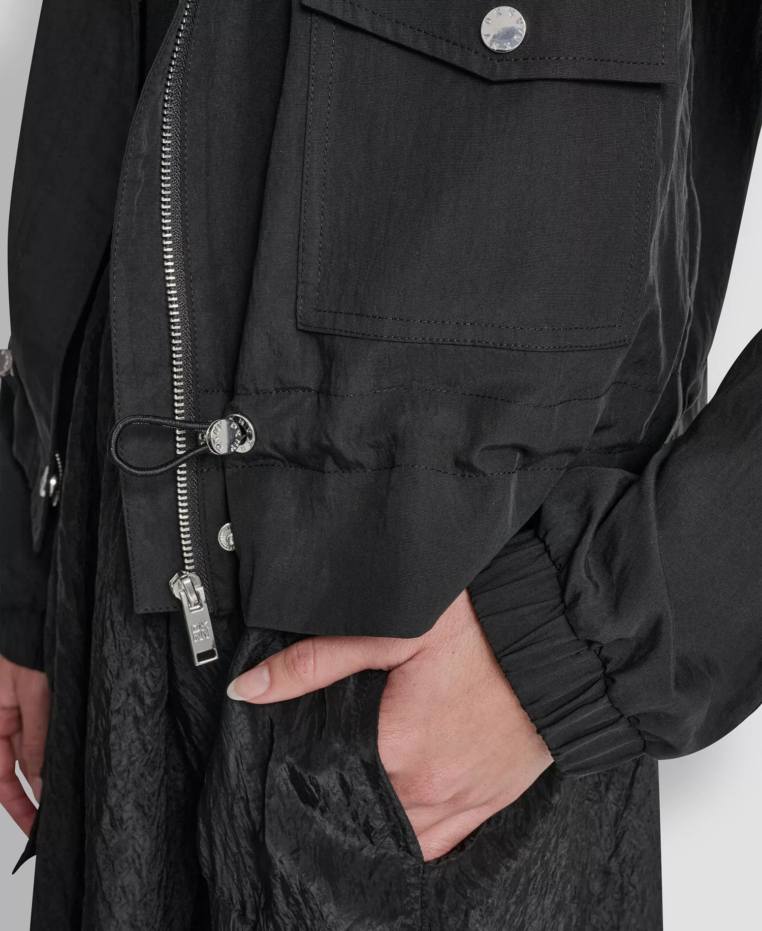 Women's Studded Hooded Anorak Jacket - Black - L