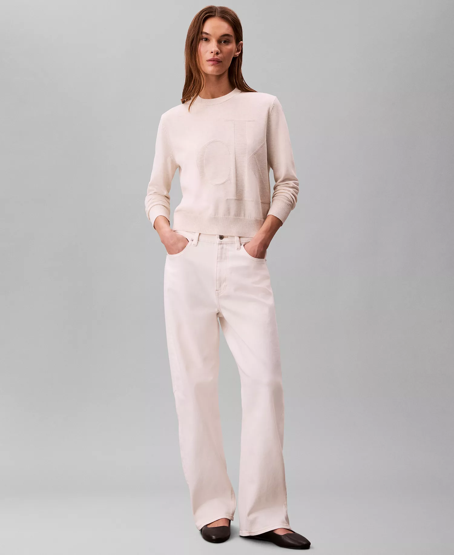 Women's Monogram Logo Sweater - Chalk Heather - L