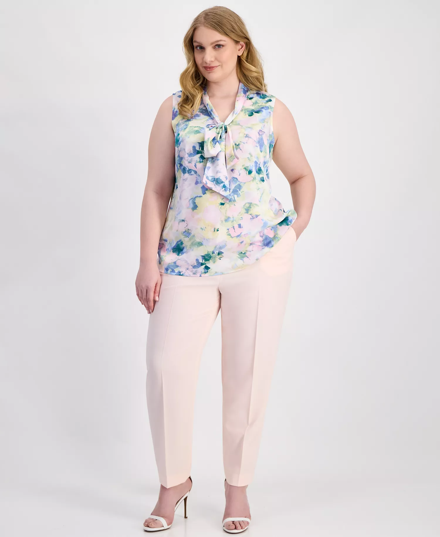 Plus Size Classic Press-Pleat Straight-Leg Pants  - Tea Rose - 14W