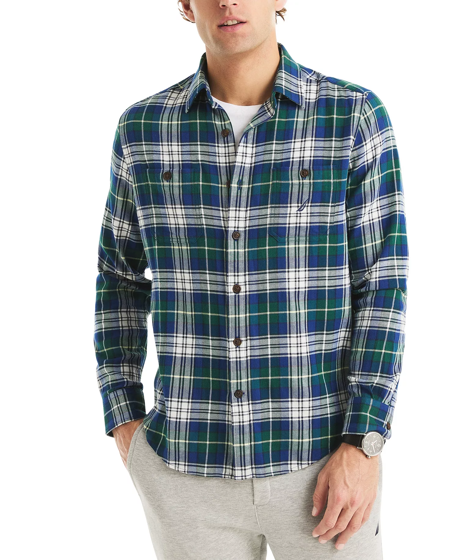Men's Straight Collar Plaid Shirt - Navy Seas - 2XL