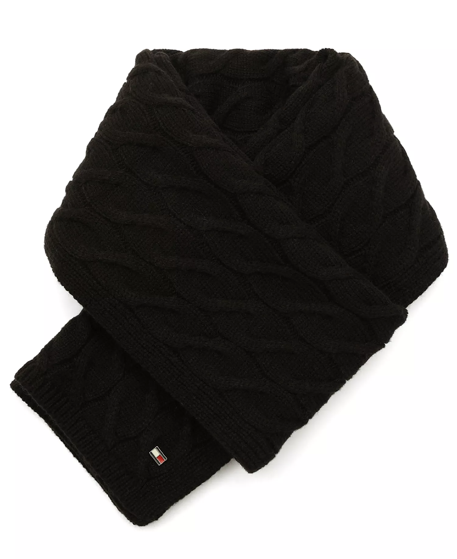 Men's Wide Cable Scarf - Black - ONE SIZE
