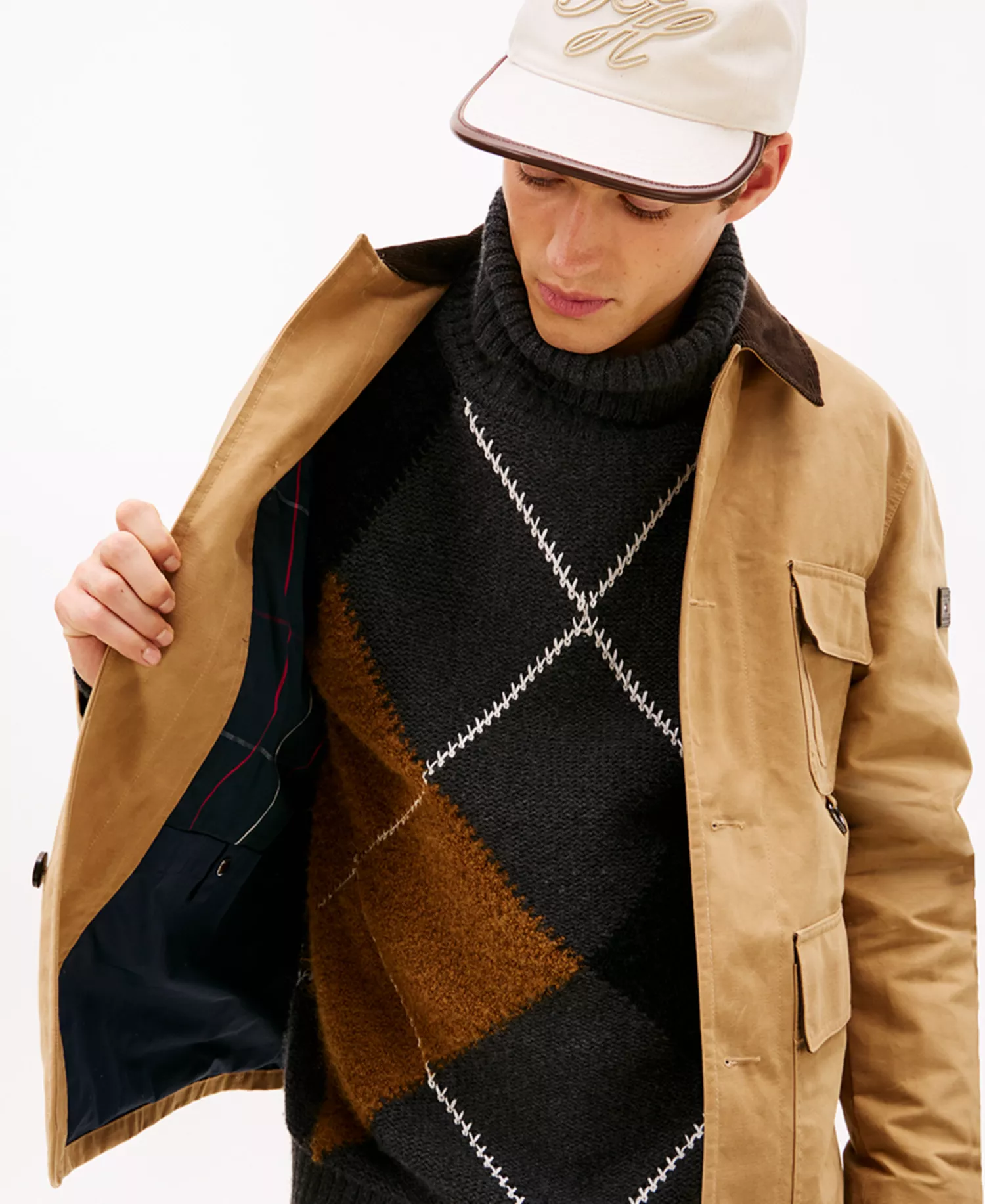 Men's Waxed Point Collar Barn Jacket - Safari Canvas - L