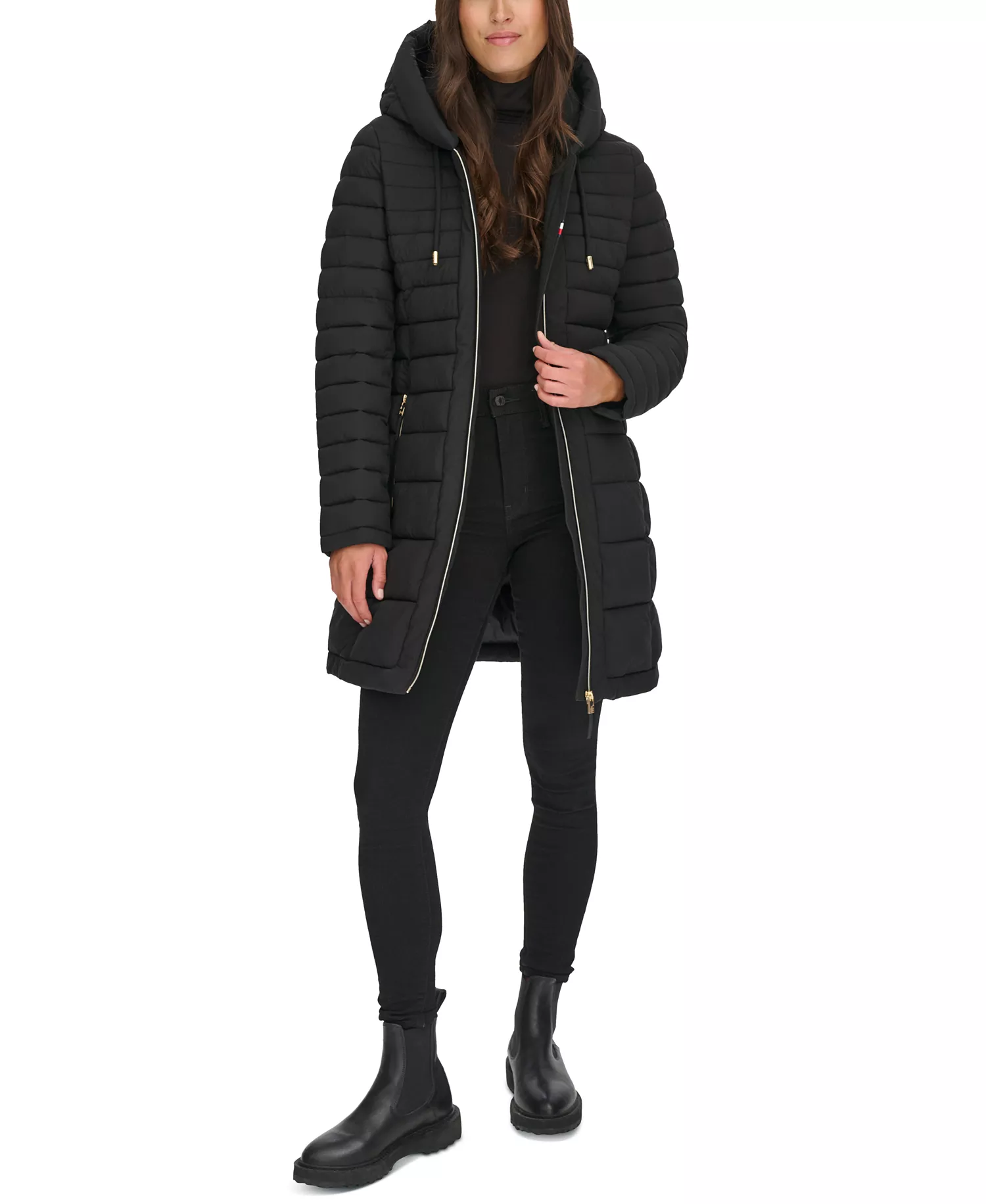 Women's Hooded Packable Puffer Coat - Black - S