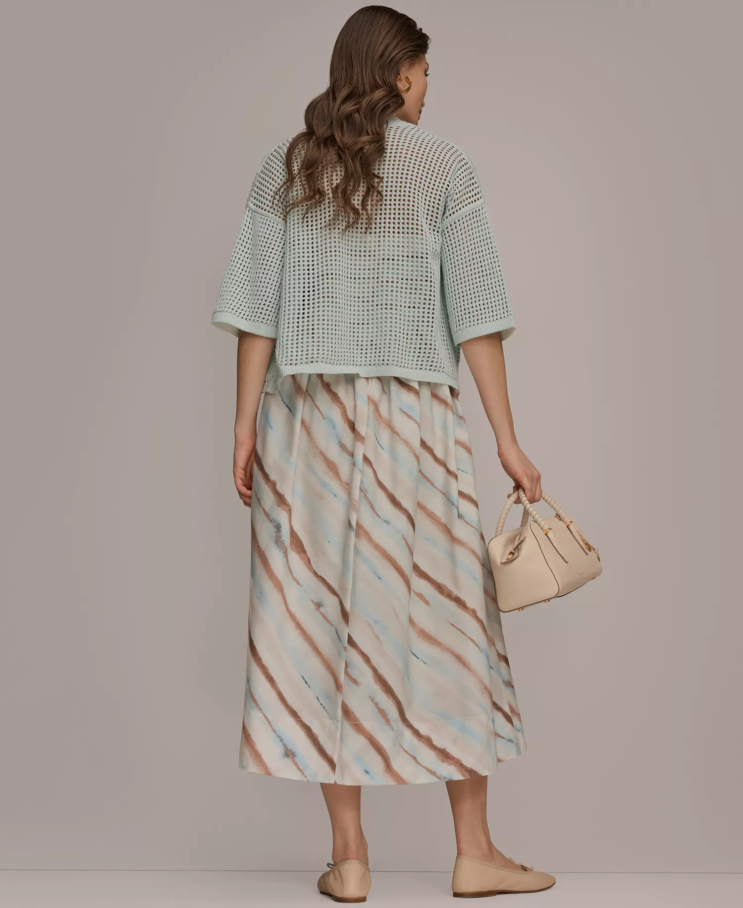 Women's Strapless Midi Dress - Watercolor Stripe Print - 10