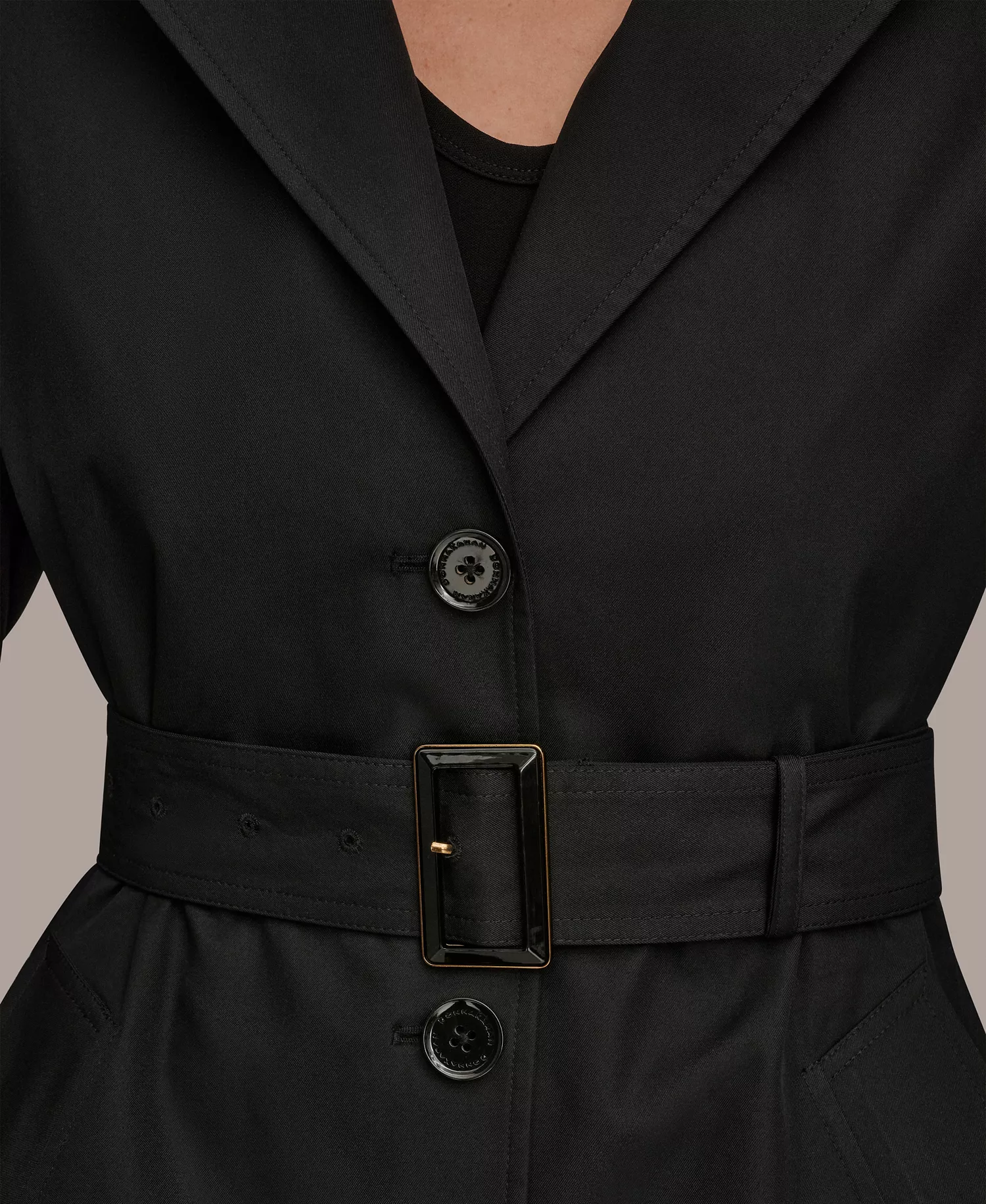 Women's Single Breasted Belted Trench Coat - Black - L