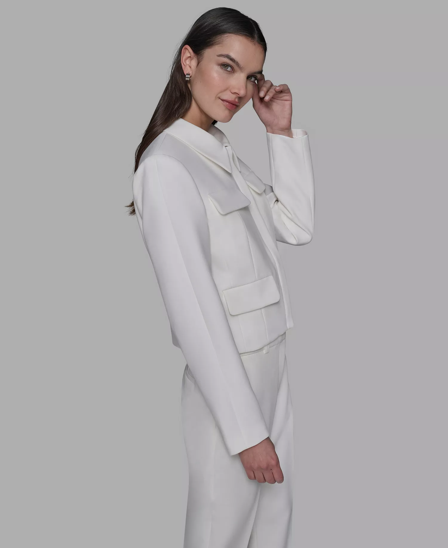 Women's Zip-Front Collared Jacket - Soft White - 10