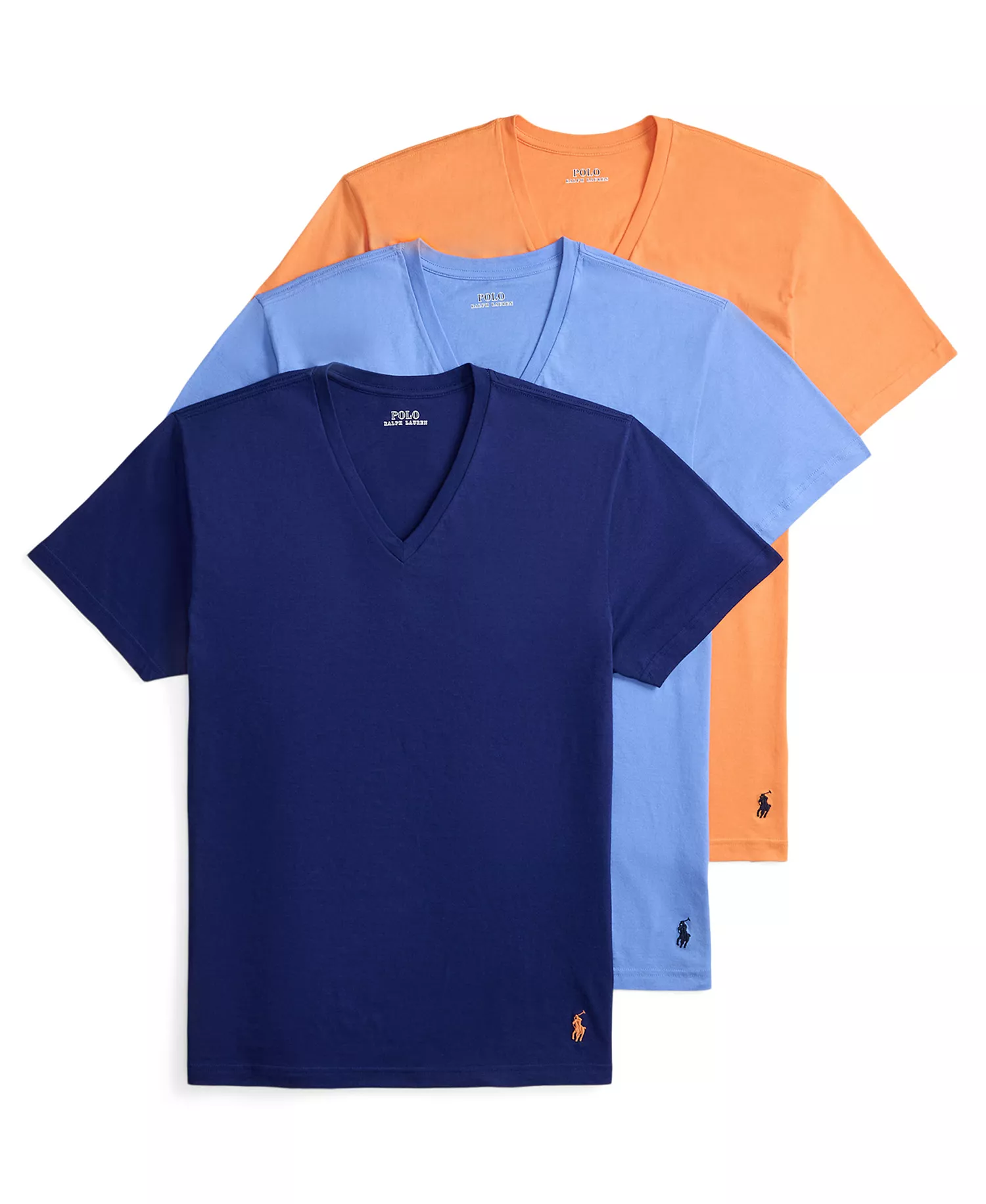 Men's 3-Pack Classic Cotton V-Neck Undershirts - Fall Royal/Harbor Island Blue/May Orange - L