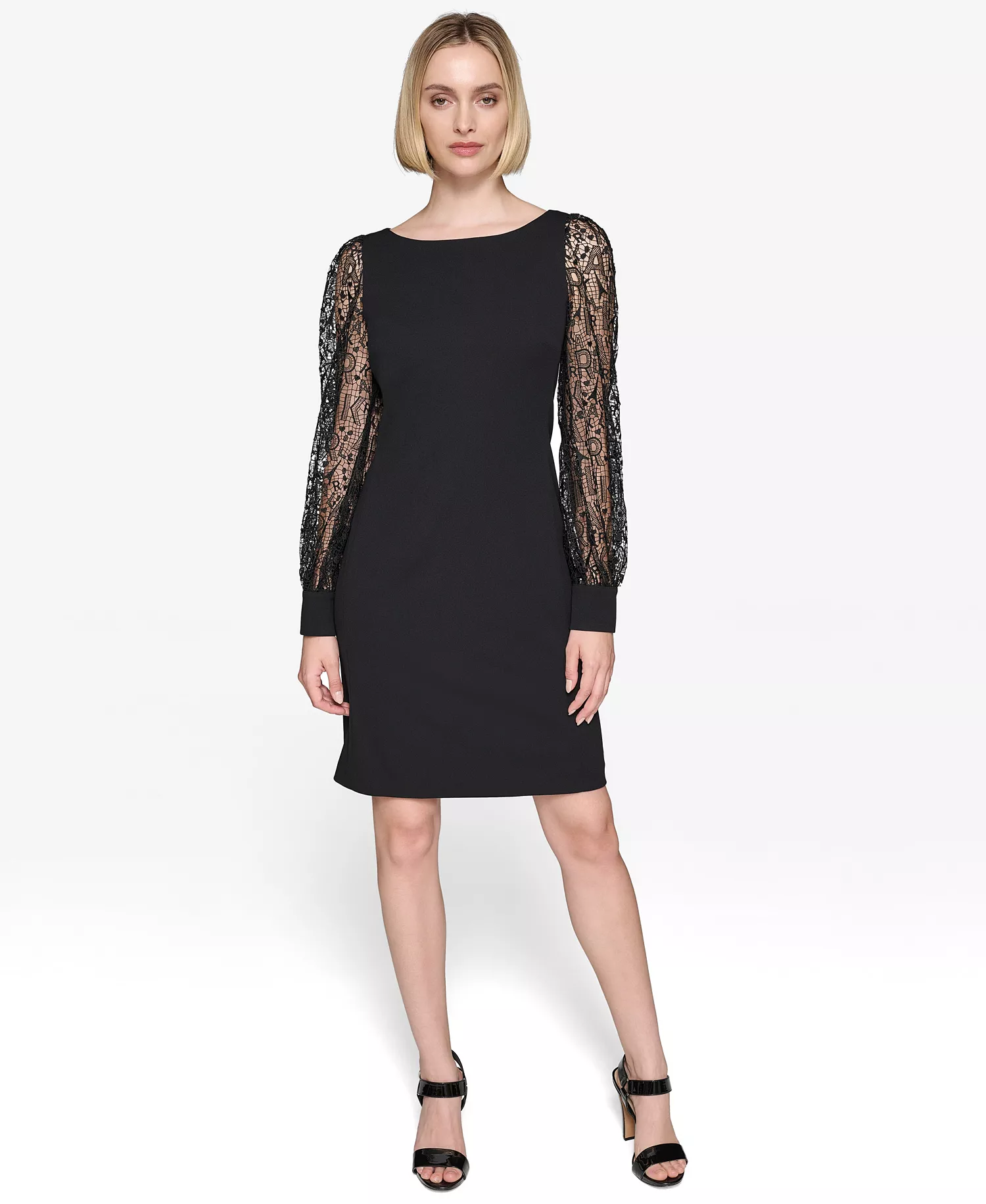 Women's Lace-Sleeve Dress - Black - 10