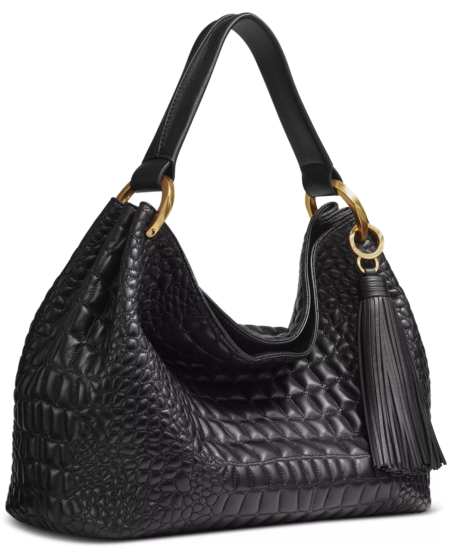Glenwood Quilted Croc Shoulder with Tassel Detail - Blk/gold - NO SIZE