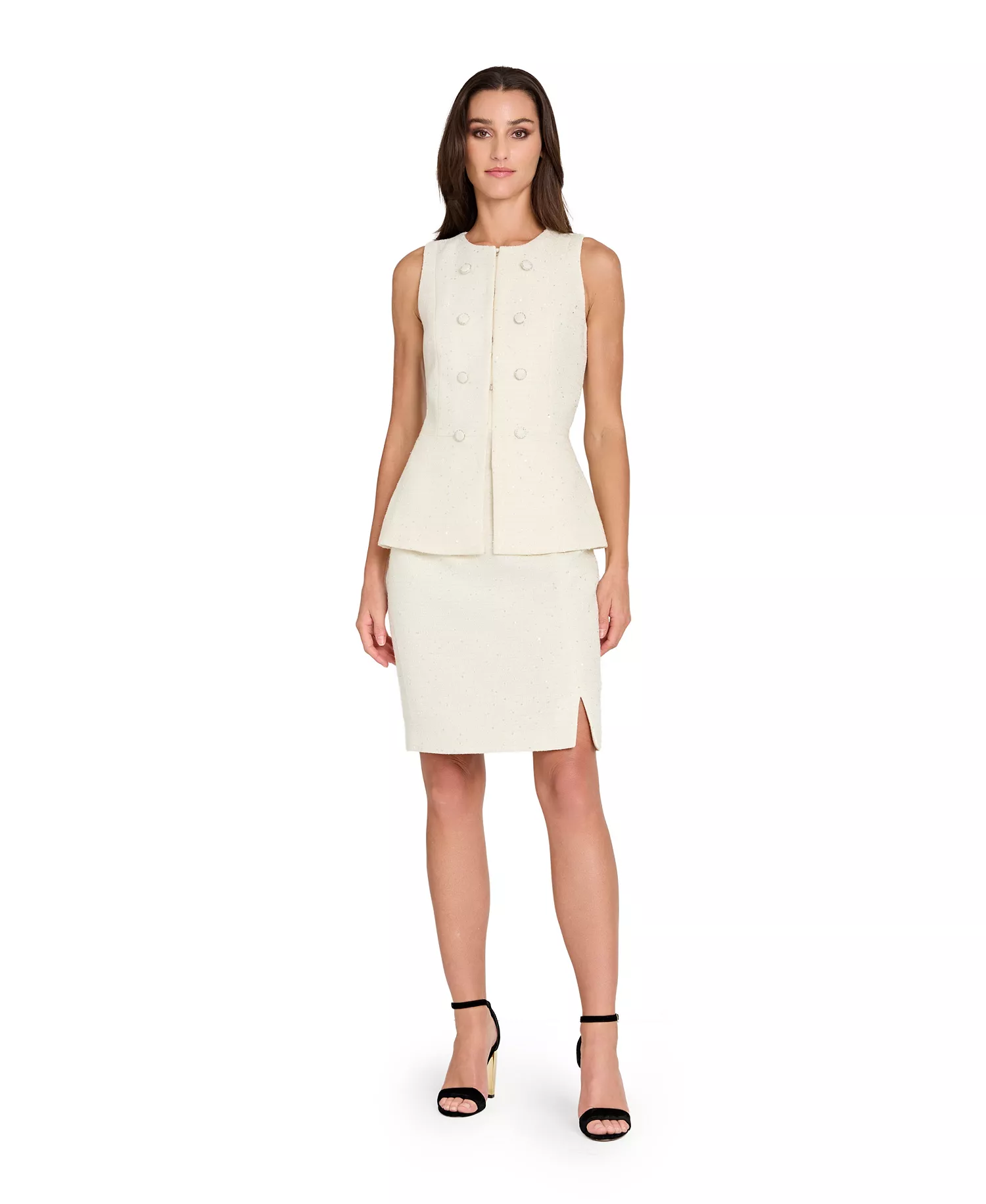 Women's Collarless Hook & Eye Cropped Vest - Vanilla - 10