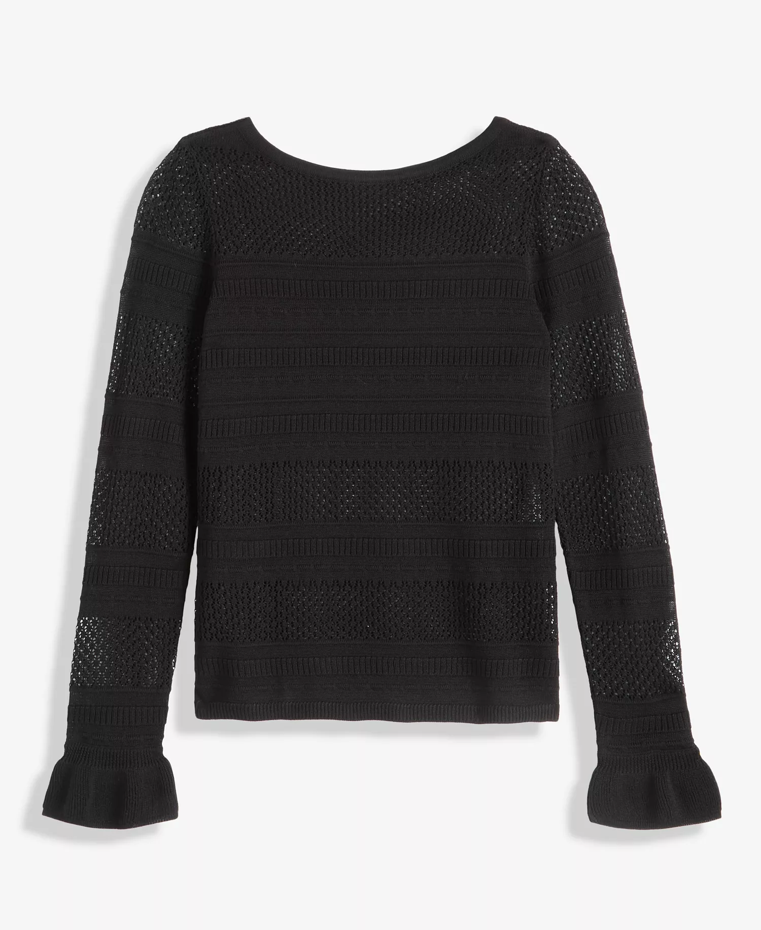 Petite Ruffle Pointelle Sweater, Macy's Exclusive  - Deep Black - P/L