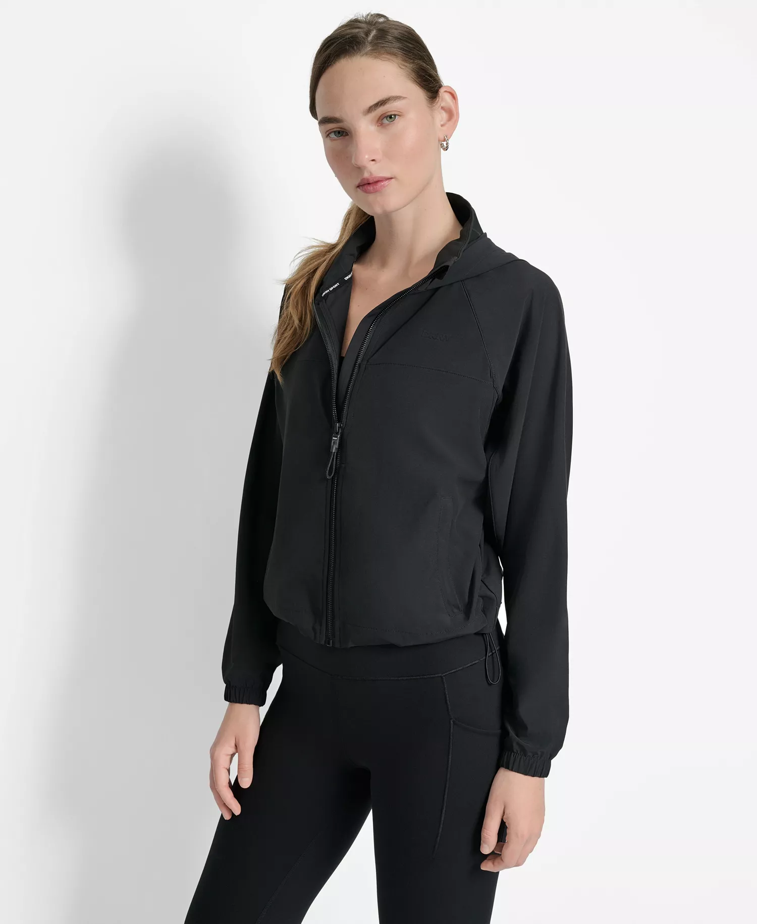Women's Hooded Jacket with Logo Elastic Detail  - Black - L