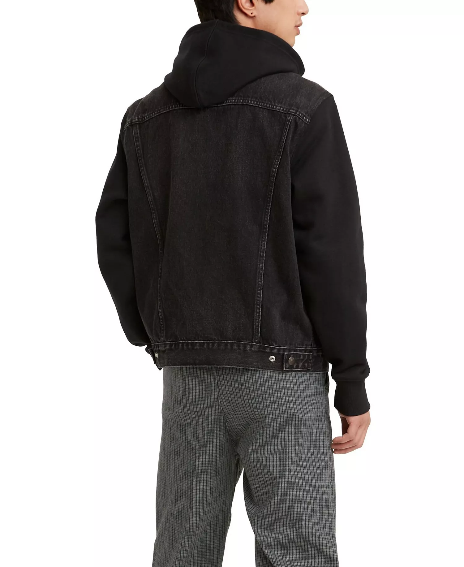 Men's Hybrid Hoodie Non-Stretch Denim Trucker Jacket - Built To Last - L
