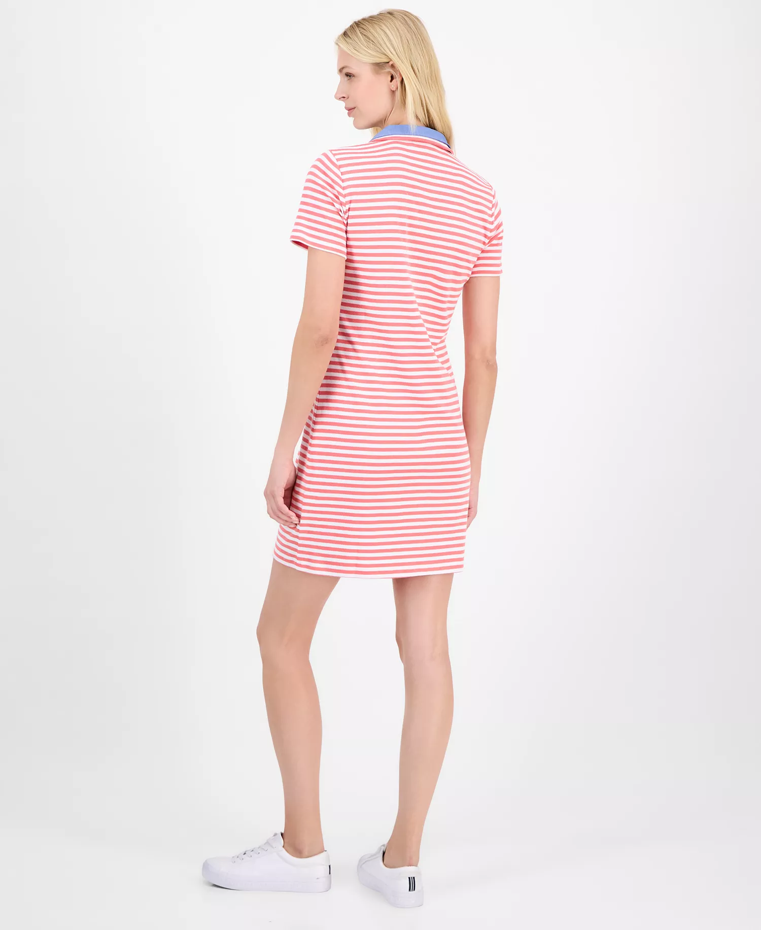 Nautica Women's Striped Polo Dress - Coralie/ Bright White - L