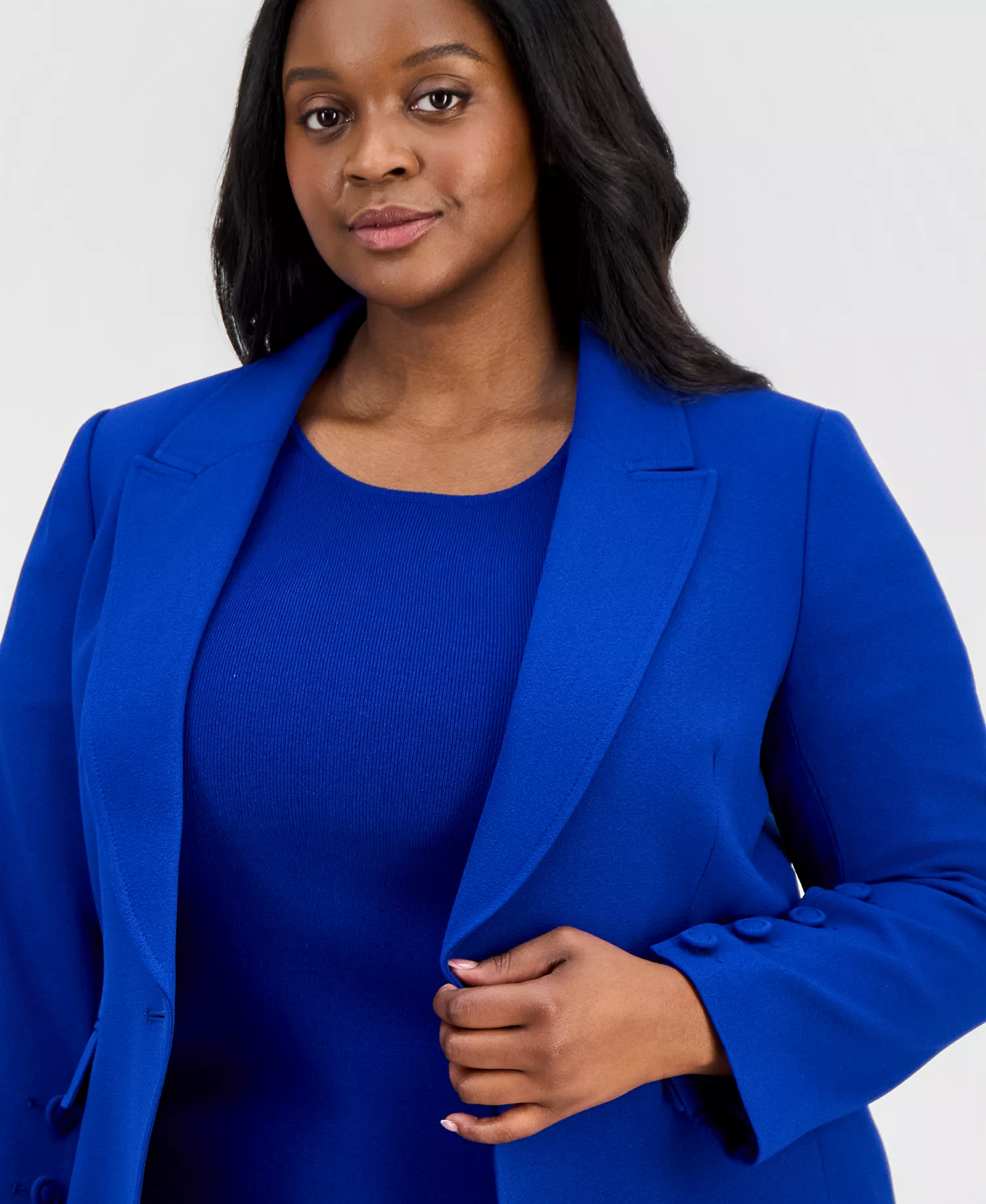 Plus Size Peak Lapel One-Button Blazer - Cobalt - 14W